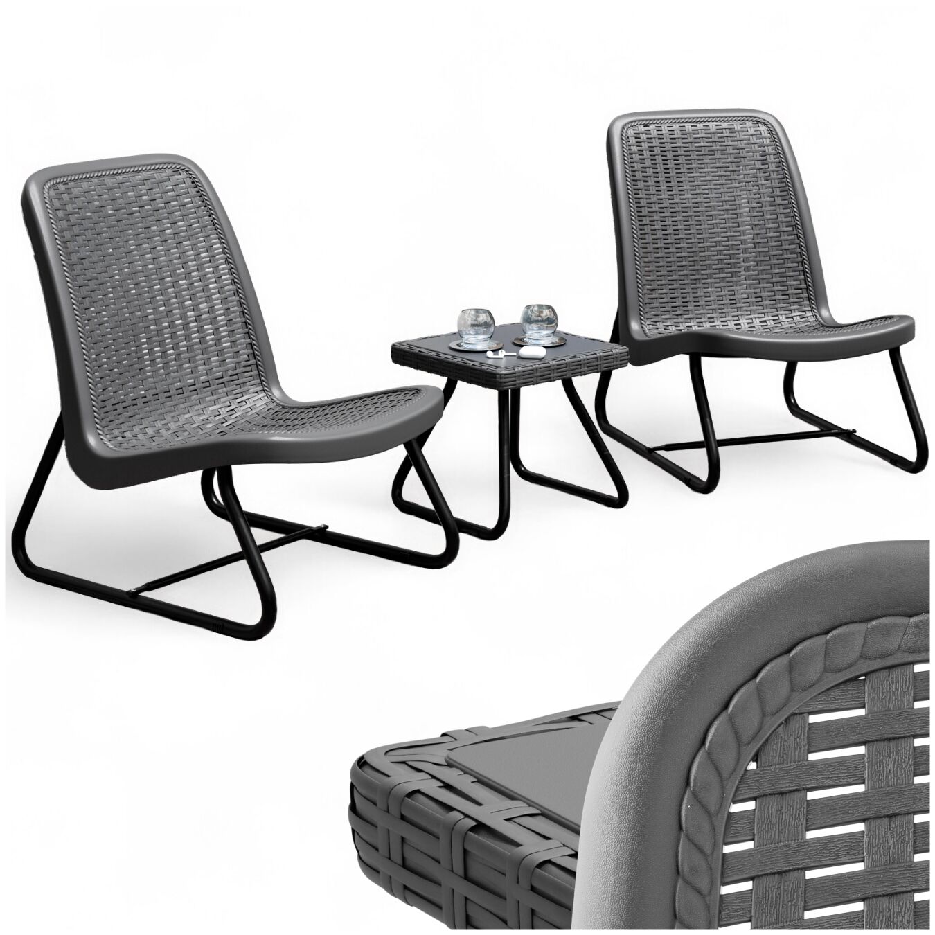 Conjunto de muebles de jardín Modica, con aspecto de ratán para 2 personas y diseño ergonómico - gris | tectake
