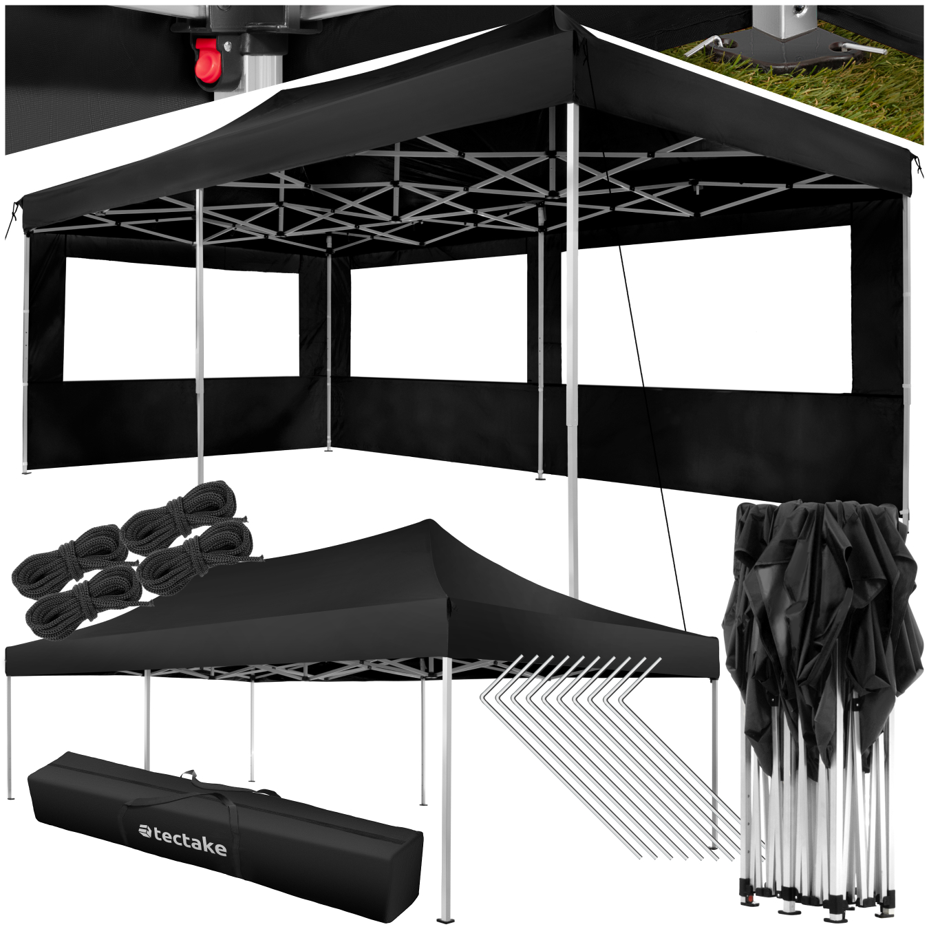 Tonnelle 6 x 3 m avec 2 rideaux - noir | tectake