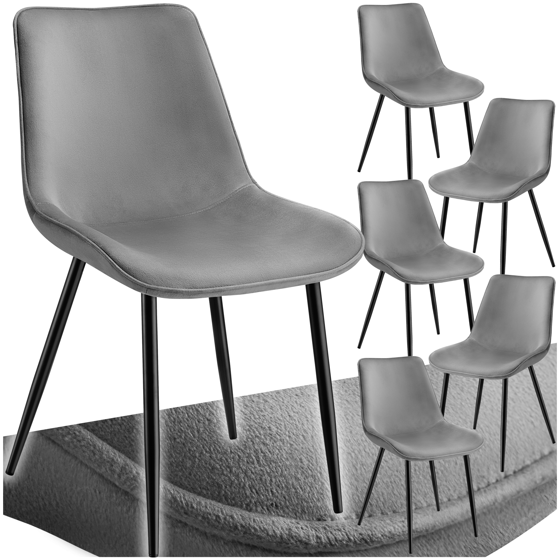Set Stuhl Monroe Samtoptik - grau, 6er Set