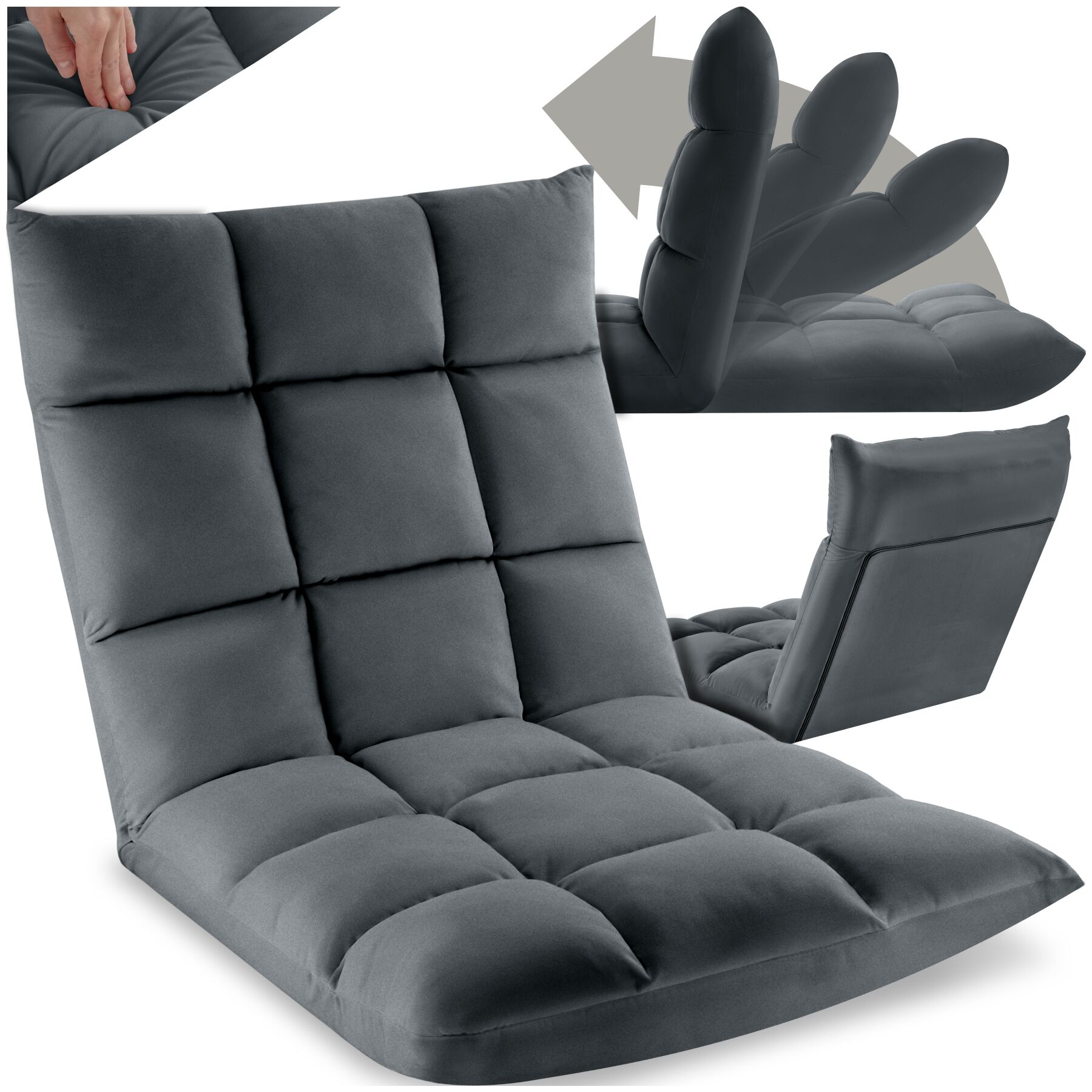 Fauteuil relax Snooze, 2 en 1, velours, réglable en 14 positions - gris | tectake