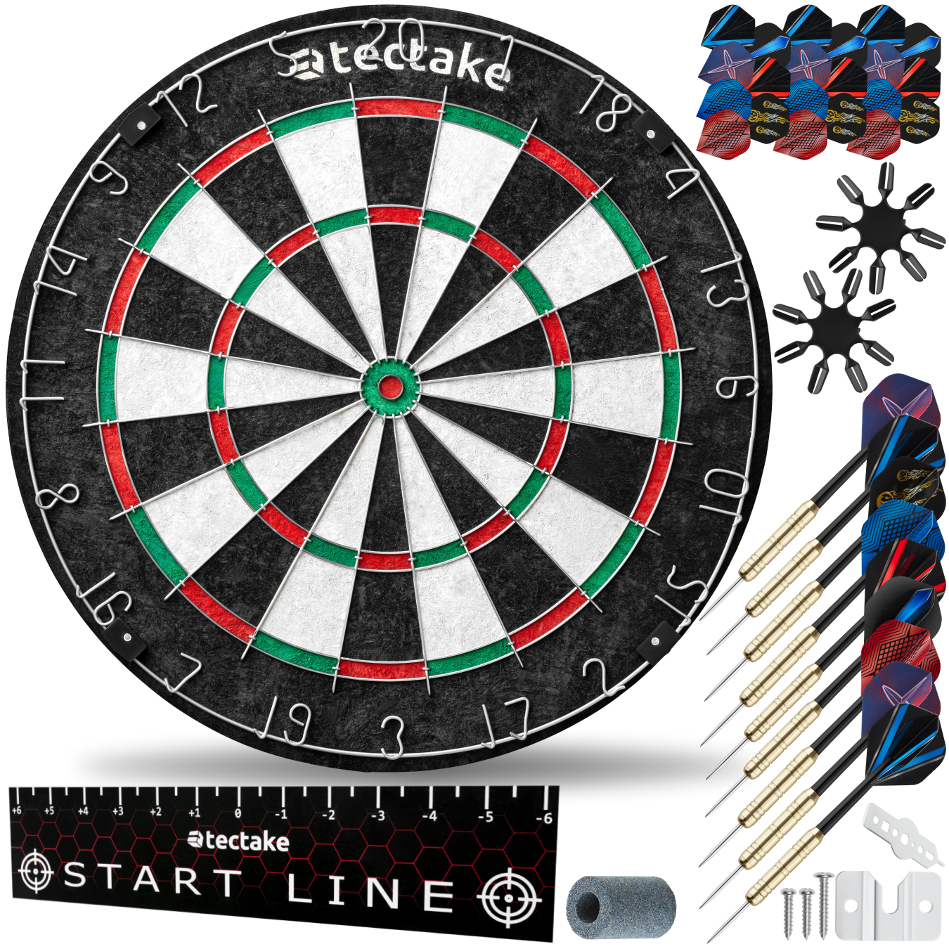 Dartscheibe Bully mit 9 Pfeilen, 21 Flights und Zubehör - schwarz/weiß von tectake