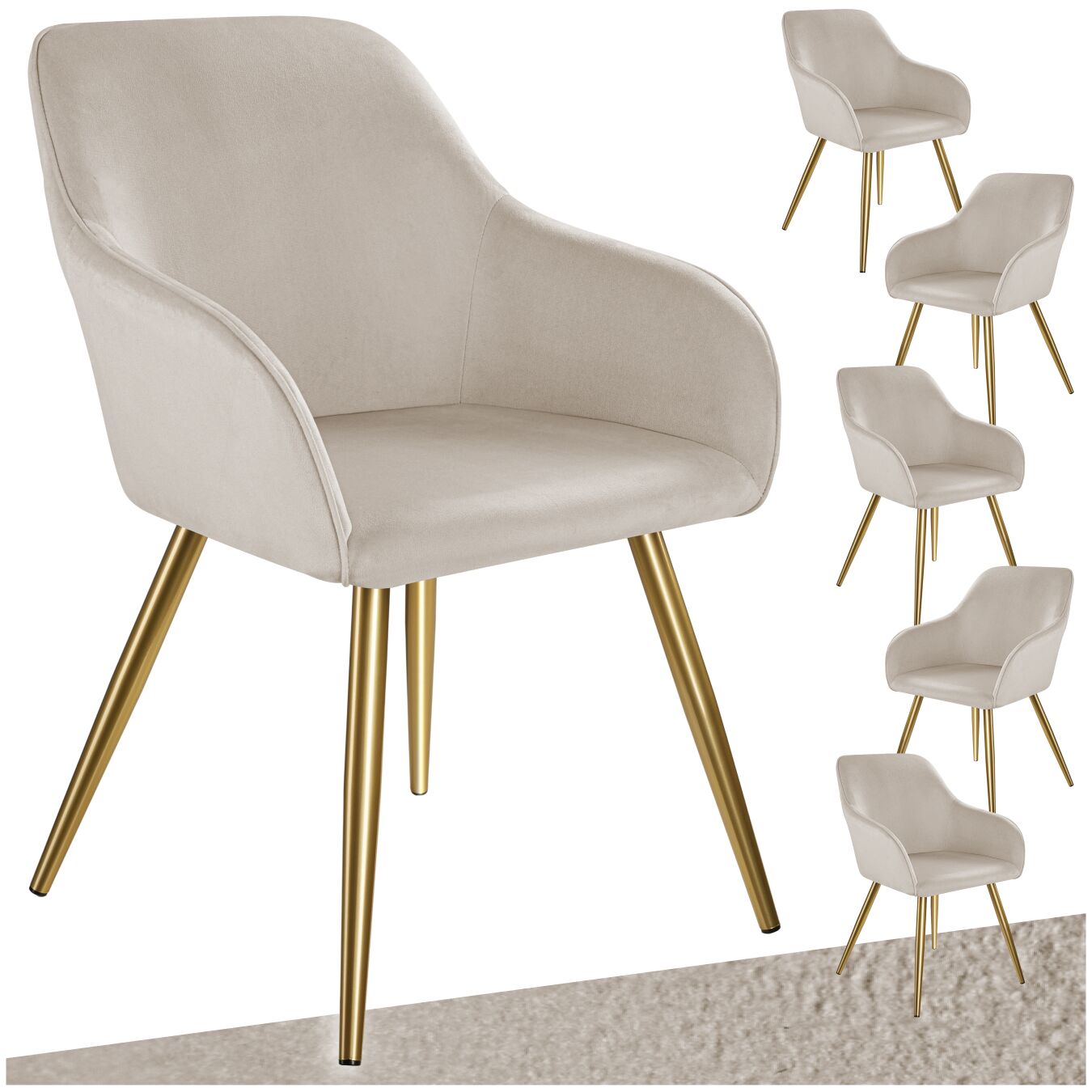 Esszimmerstuhl Marilyn Samtoptik, goldene Stuhlbeine - taupe/gold, 6er Set