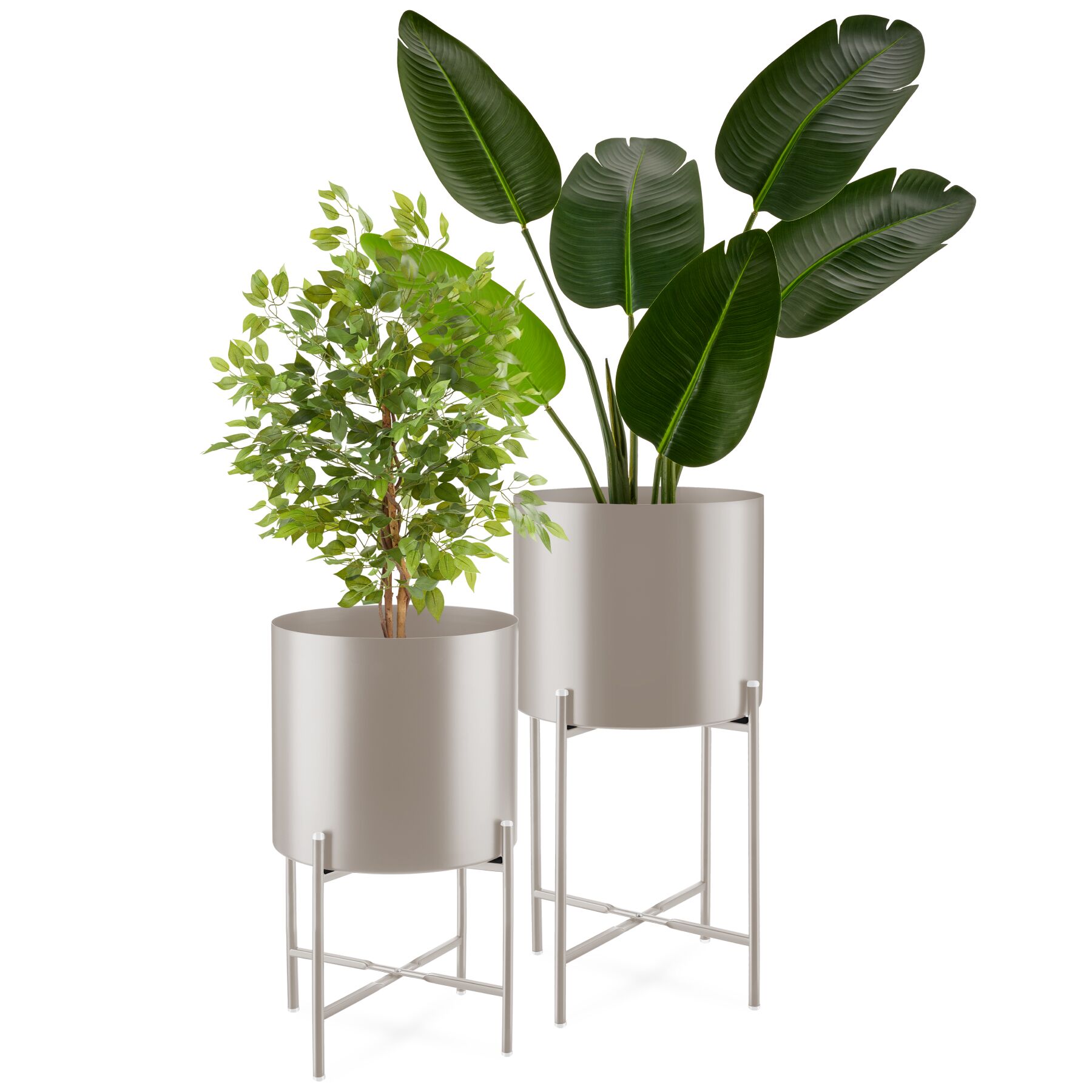 Plant Stands Kalmar, set of 2 decorative plant pots in black steel - taupe | tectake