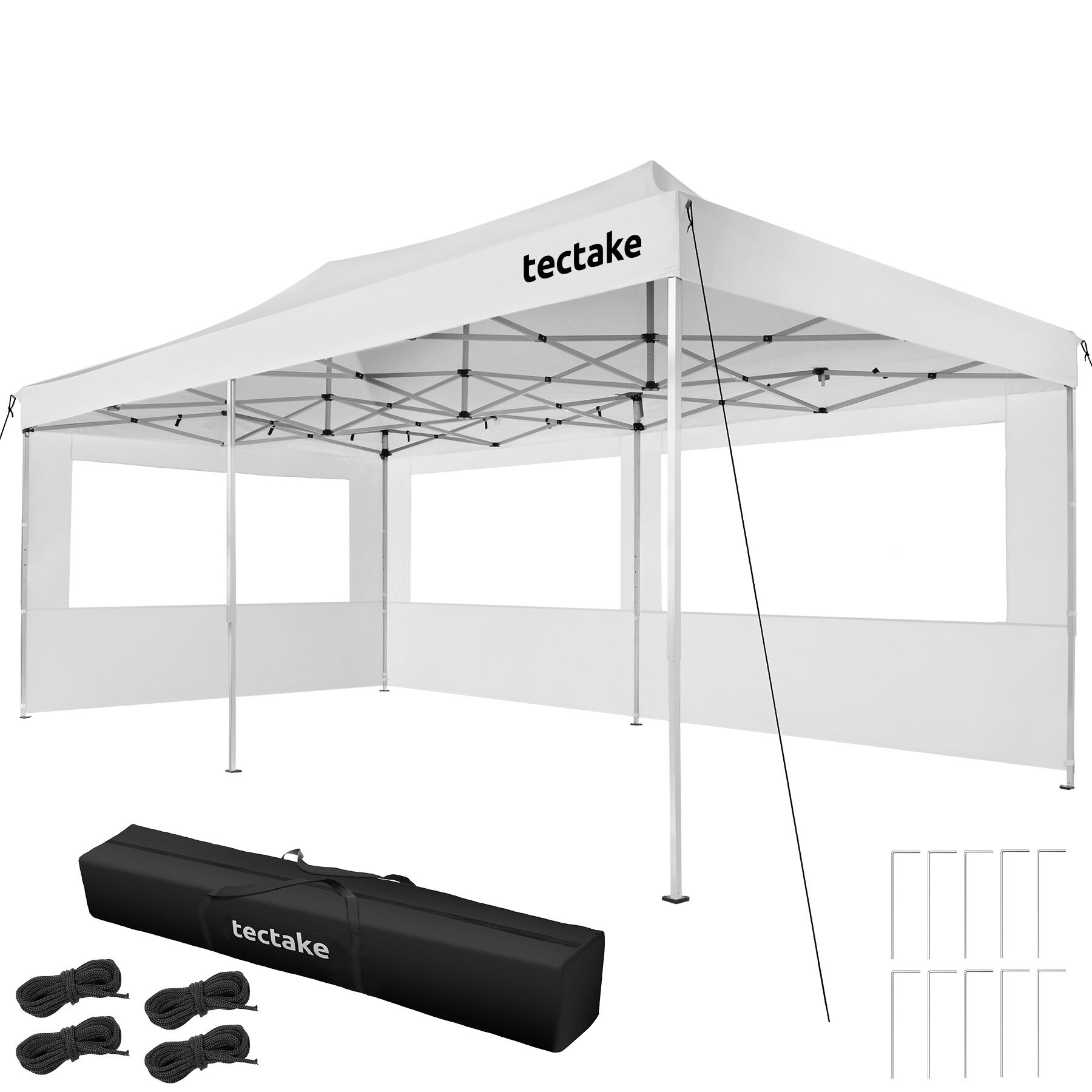 Fällbar paviljong Viola 3x6 m, aluminium, 3 sidopaneler - vit | tectake