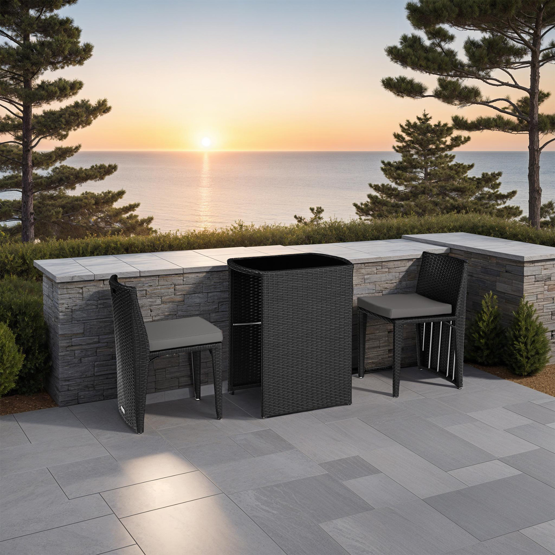 Rattan Garden Bistro Set | 2 Chair 1 Table Outdoor Patio Furniture Metal Seater - Picture 25 of 37