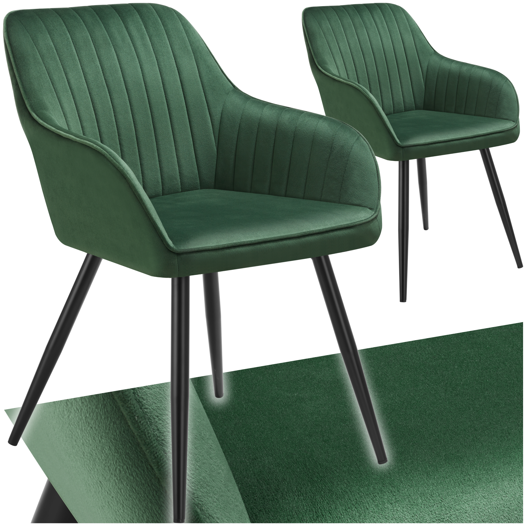 Stuhl Marilyn, Samtoptik, gesteppt - dunkelgrün/schwarz, 2er Set