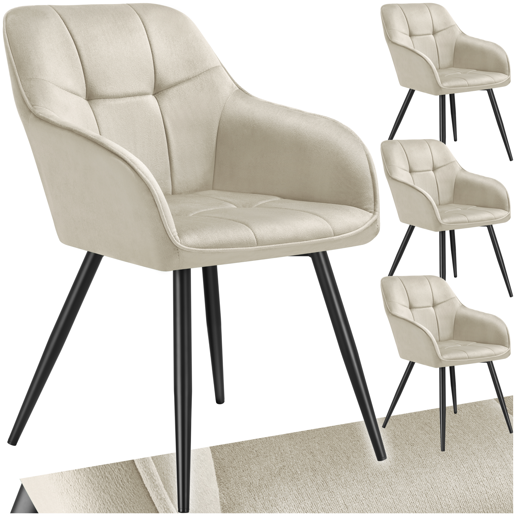 Stuhl Marilyn, Samtoptik, gesteppt - creme/schwarz, 4er Set