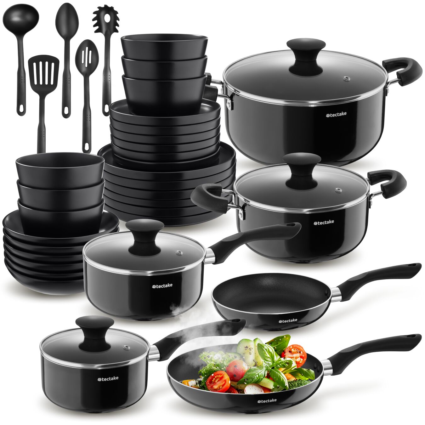Dinnerware Set for 6 People with Plates, Bowls, Utensils, Pots and Pans - 39 pc