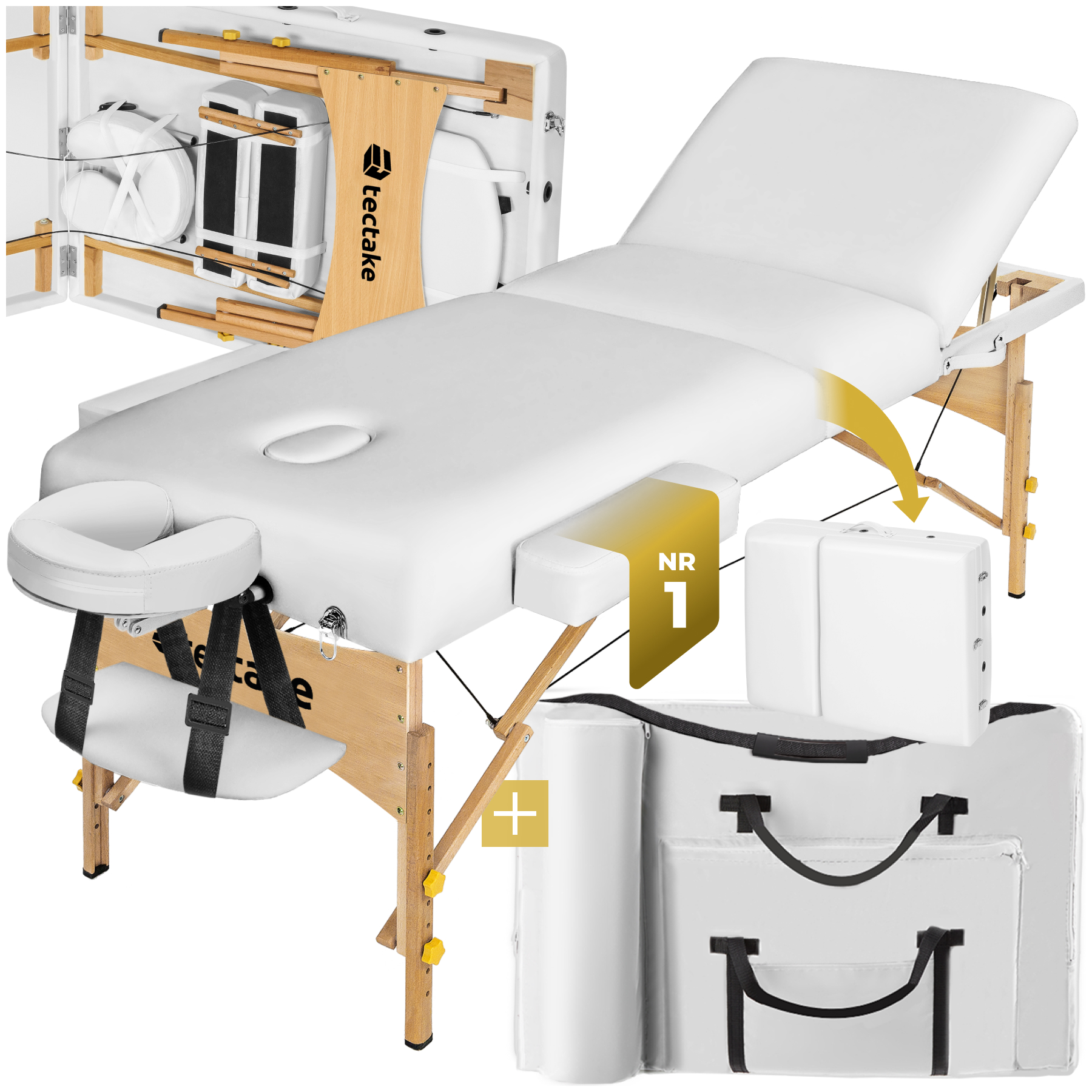 3 Zonen Massageliege mit 10cm Polsterung und Holzgestell - weiß von tectake
