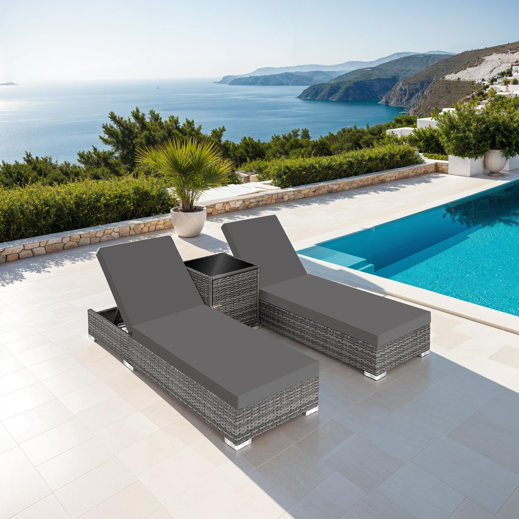 Garden Table Chairs Rattan Furniture Set Outdoor Sun Lounger Loungers Reclining - Picture 35 of 61