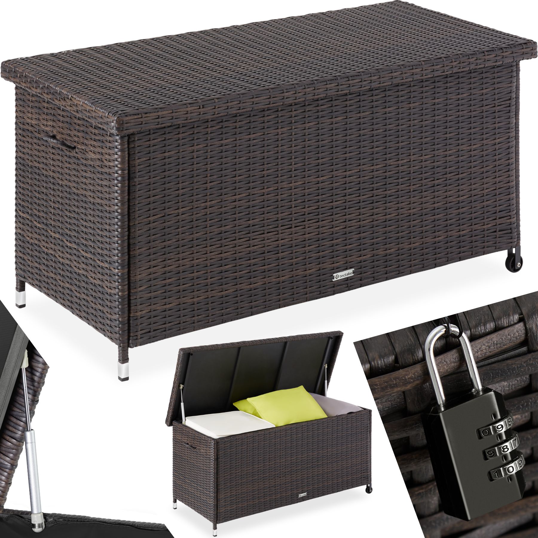 Baú de arrumação KIRUNA com entrançado de rattan sintético, 120 x 55 x 61,5 cm, 270 l - castanho