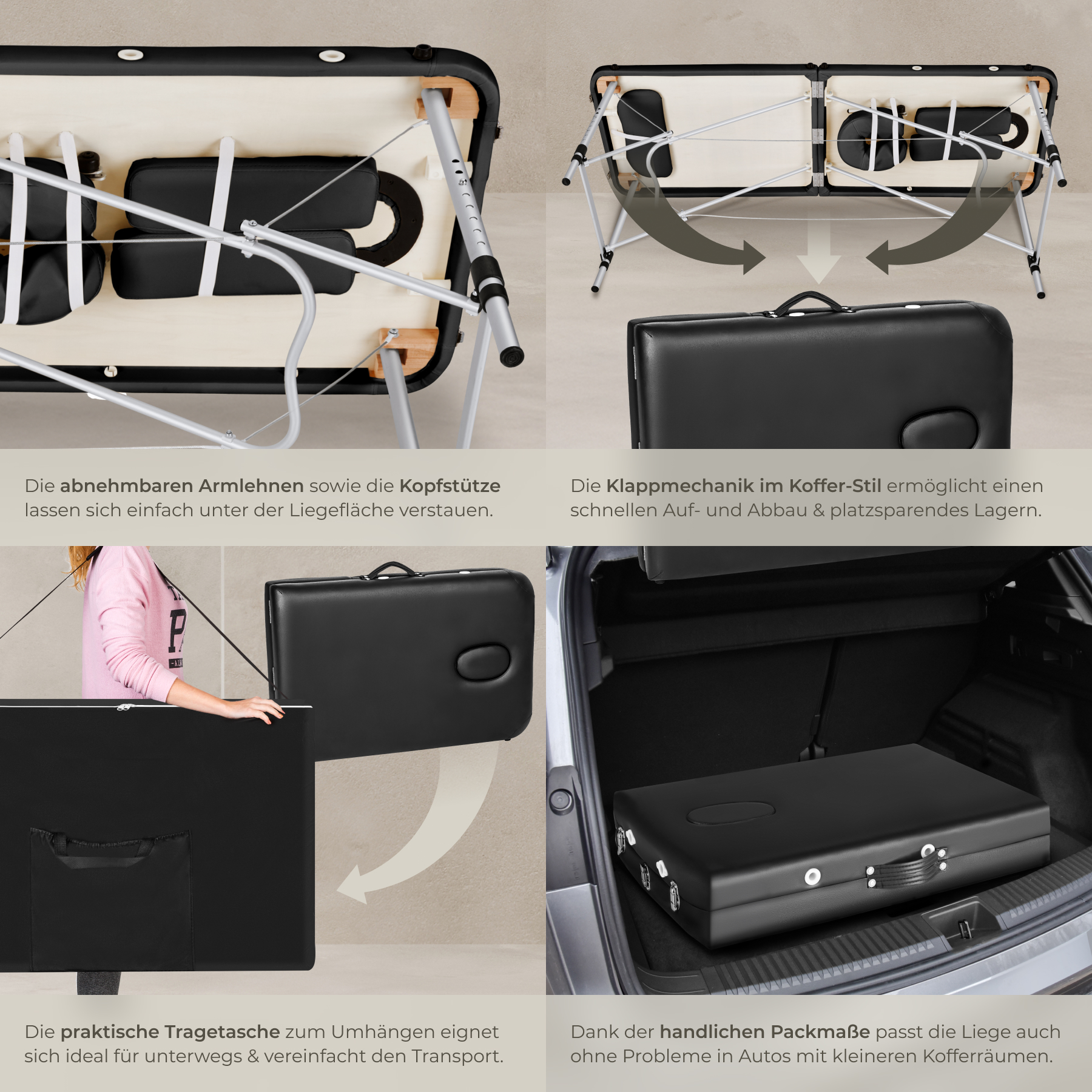 Mobile Alu Massageliege klappbar Massagetisch Massagebank Liege 2 Zonen Tasche