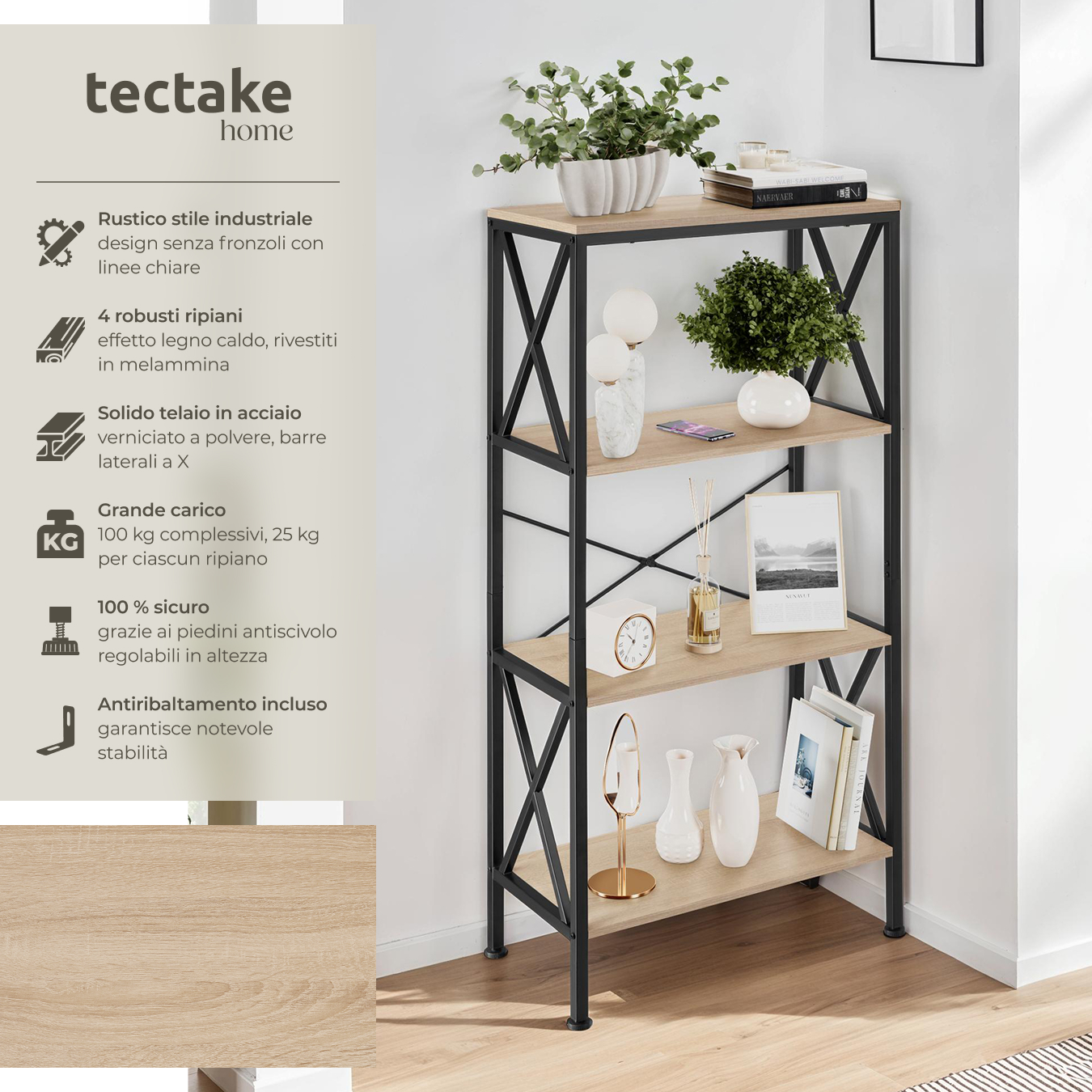 Scaffali alti libreria 4 ripiani scaffali cucina legno metallo stile industrial - Foto 15 di 25