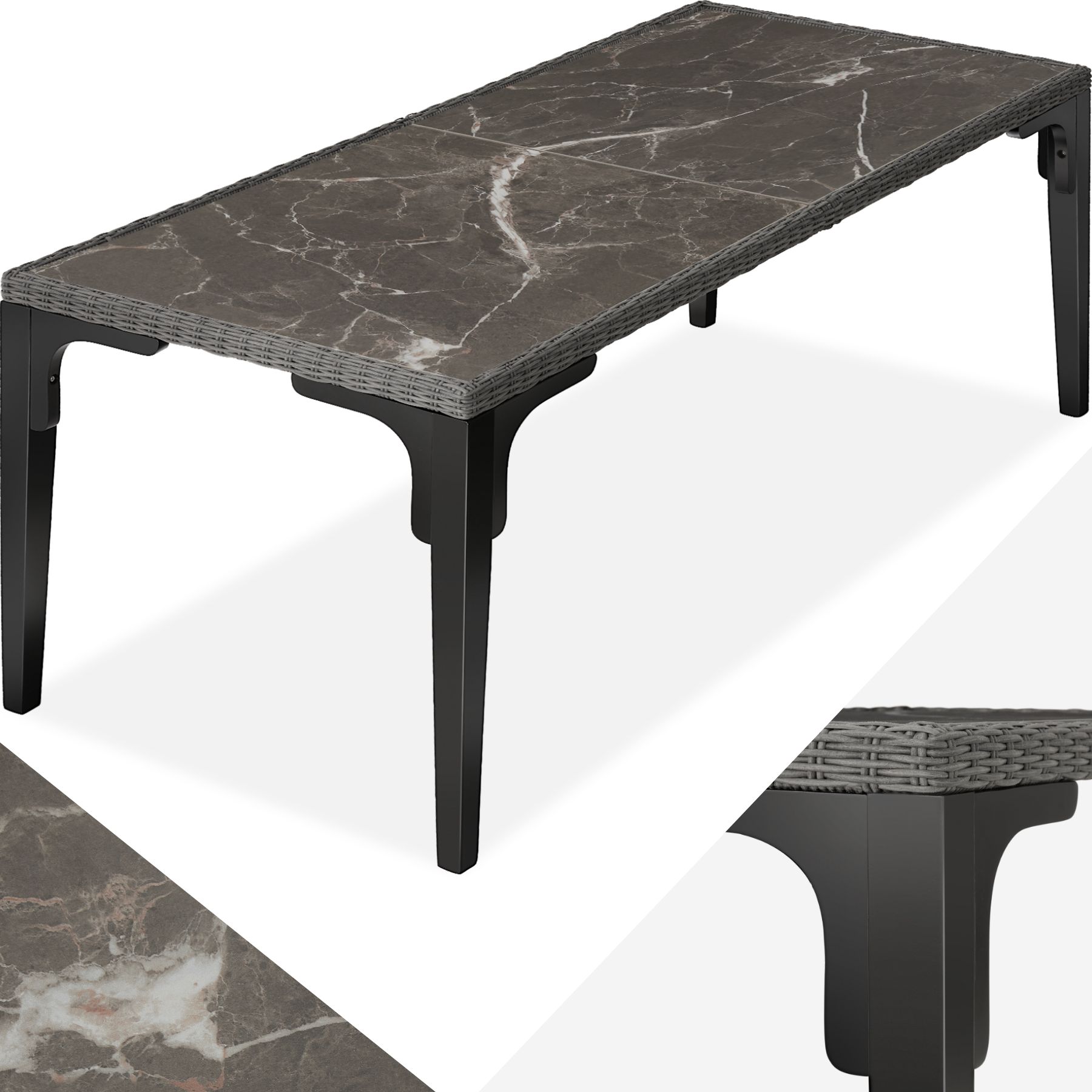Table en rotin Foggia 196x87x76cm - gris | tectake