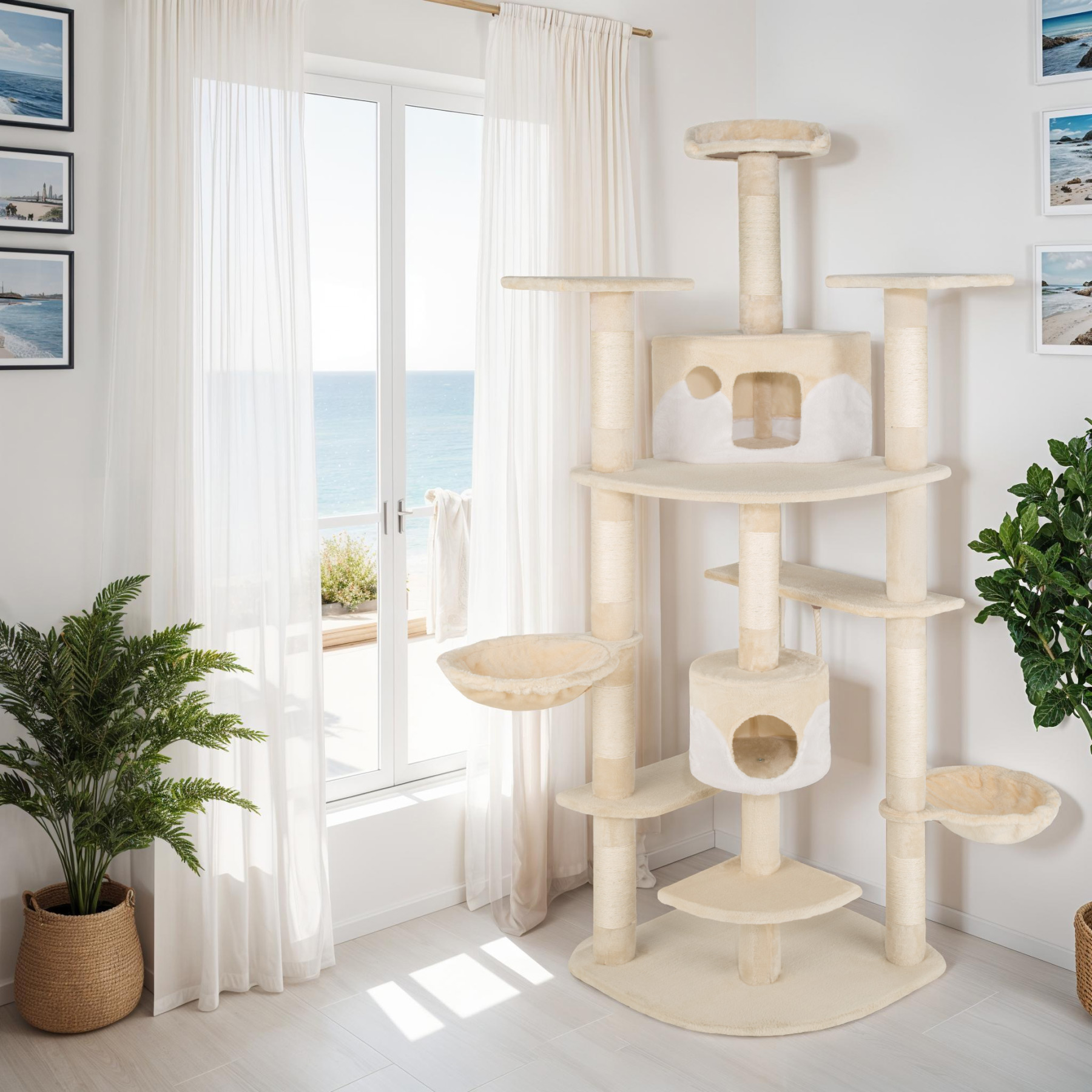 Kratzbaum XXL Katzenbaum Sisal große Katzen Kletterbaum 204 cm Katzenkratzbaum - Afbeelding 12 van 37