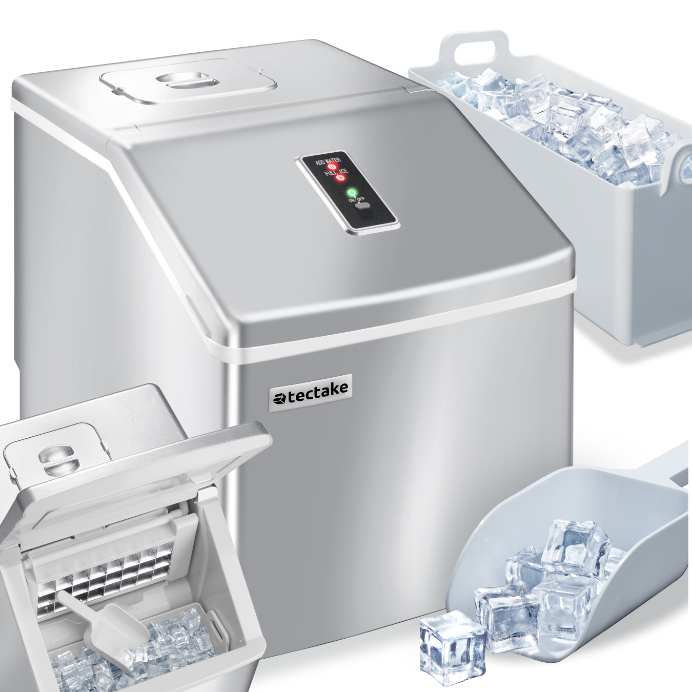 tectake - IJsblokjesmachine voor heldere ijsblokjes - zilver