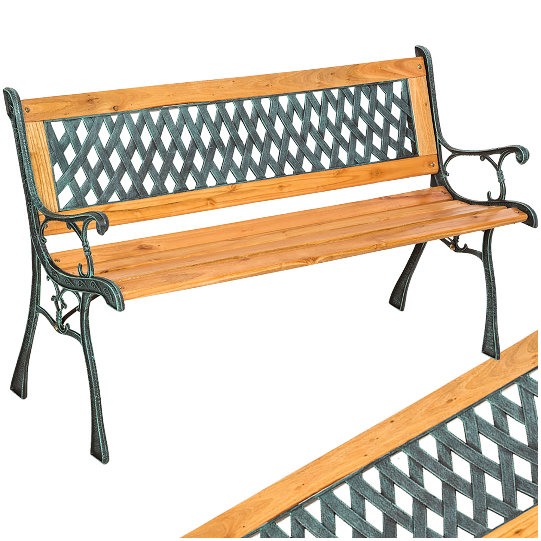 Gartenbank Tamara 2-Sitzer aus Holz und Gusseisen 128x51x73cm - braun von tectake