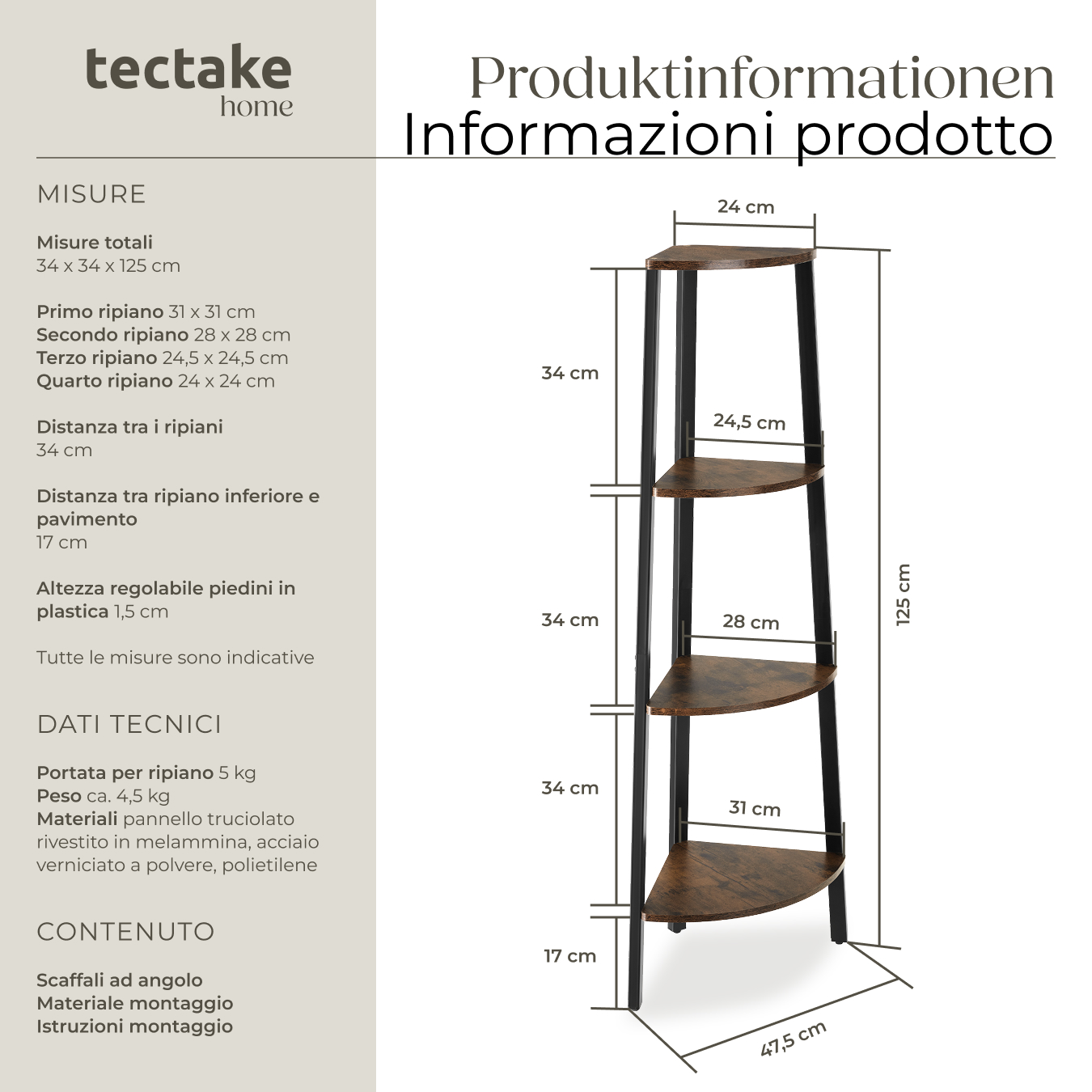 Scaffali ad angolo Newbridge 4 ripiani Stile ndustriale Antiribaltamento - Foto 7 di 25