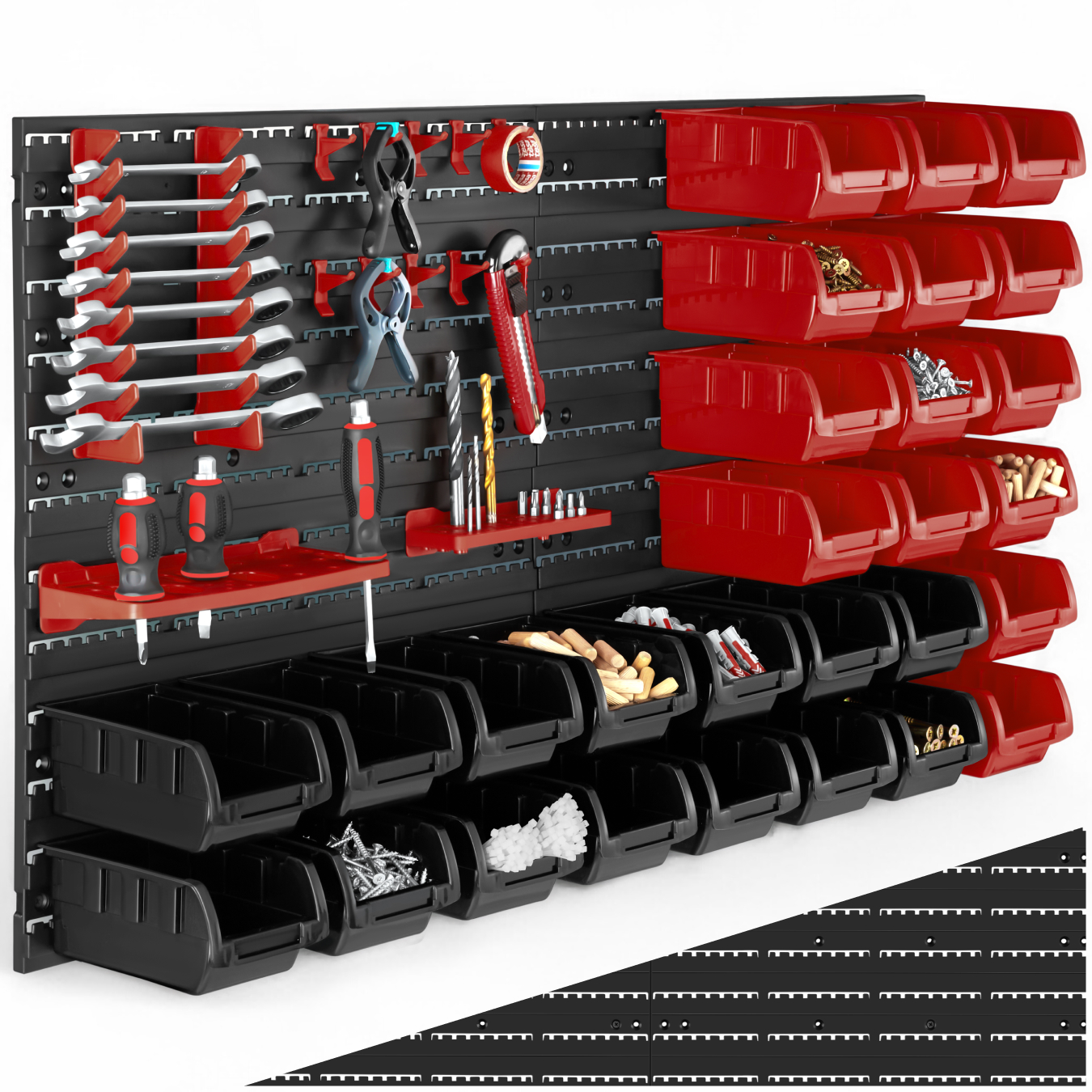 Small parts organiser with 28 stacking boxes and tool holders - per piece