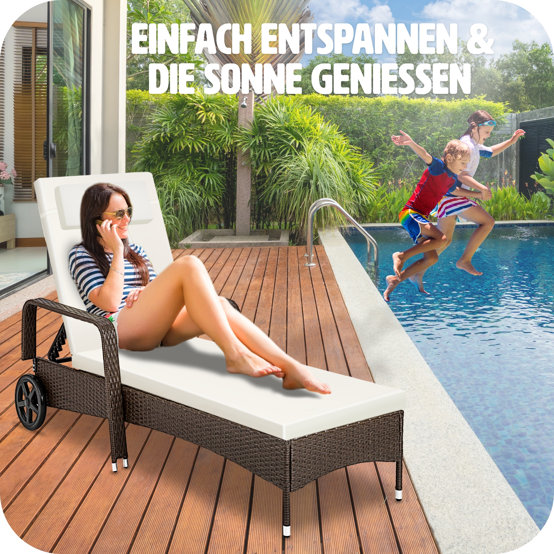 Sonnenliege klappbar Gartenliege Polyrattan Liegestuhl Strandliege robust 200 cm - Bild 32 von 145