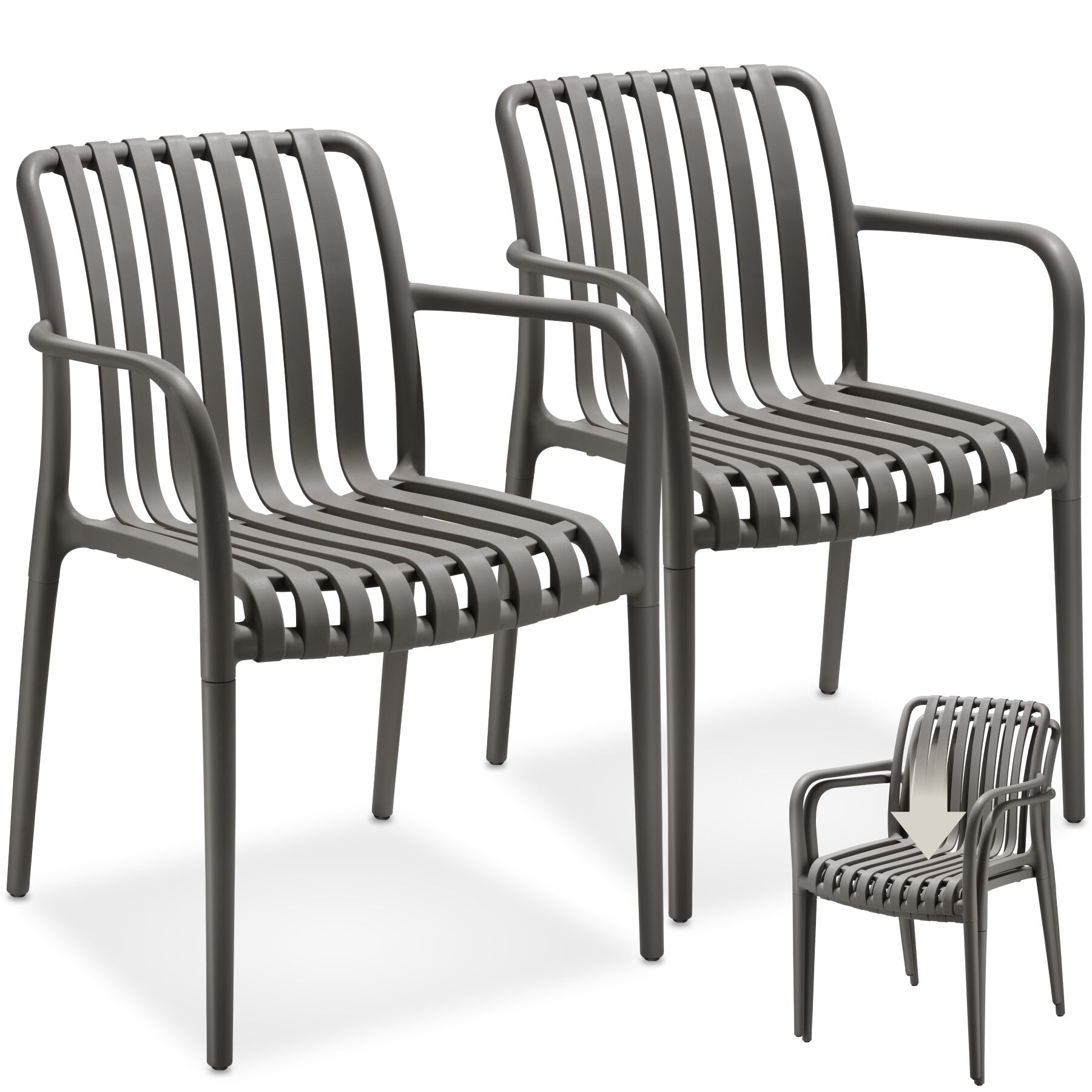 Sedie da giardino Alcudia, resistenti alle intemperie, impilabili - antracite, Set di 2 | tectake