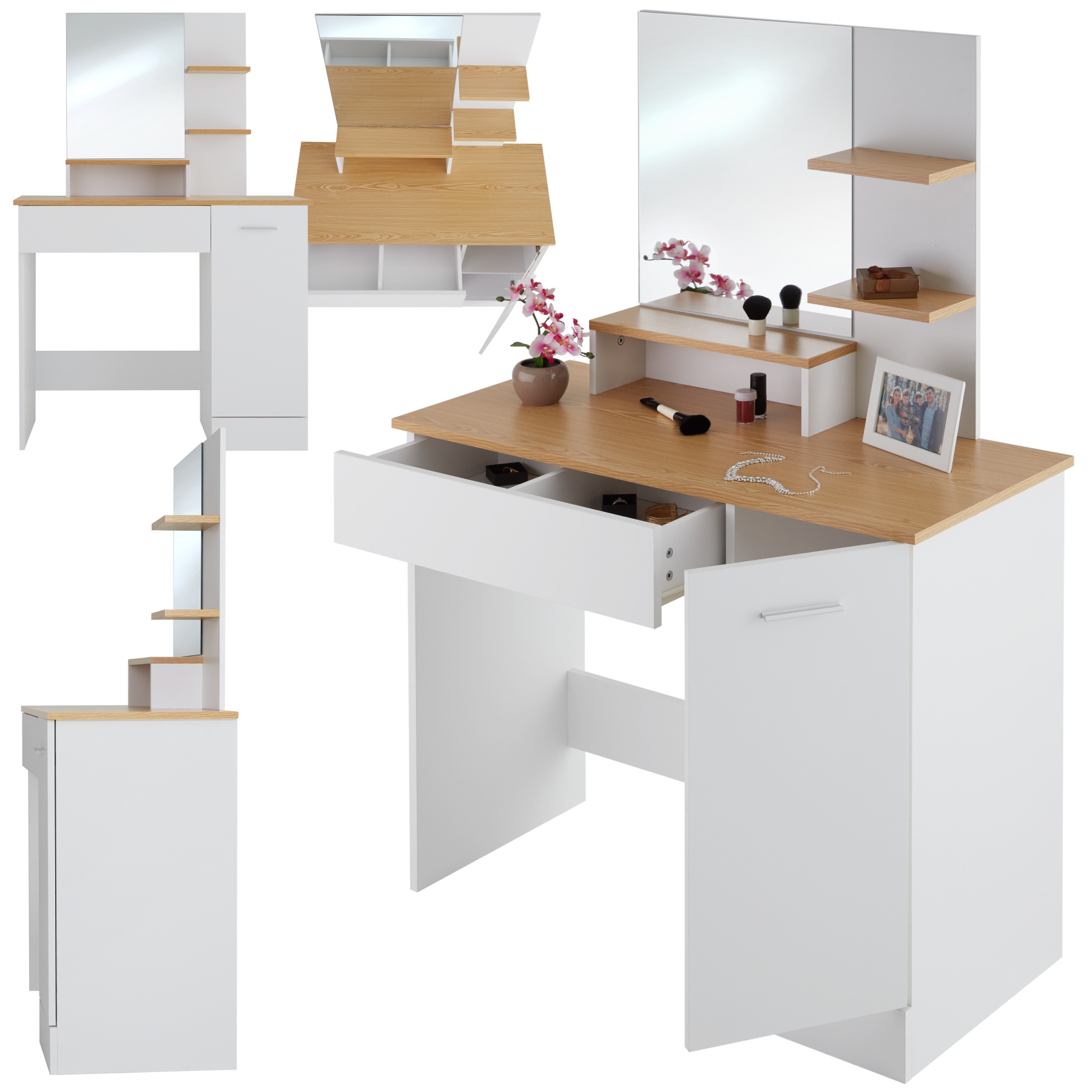 Coiffeuse ZOE moderne - blanc/hêtre de tectake