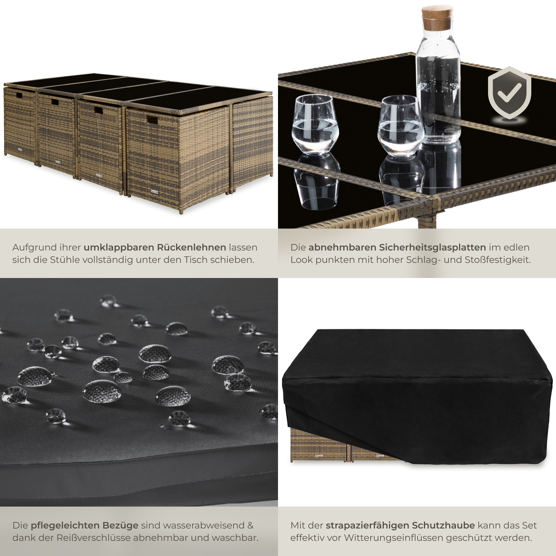 Poly Rattan Sitzgarnitur Gartenmöbel Garnitur Lounge mit 8 Stühlen Tisch Hocker