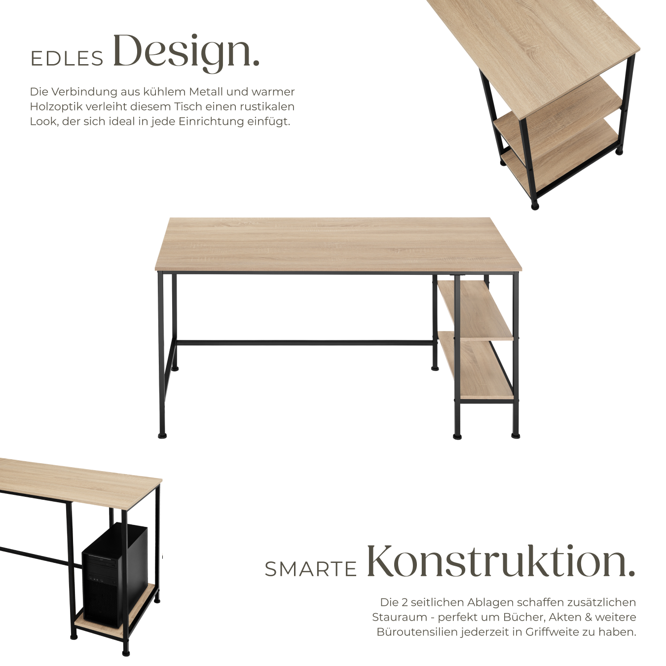 Schreibtisch mit 2 Regalebenen Büro Arbeitstisch Industrial Design 140 x 60 cm