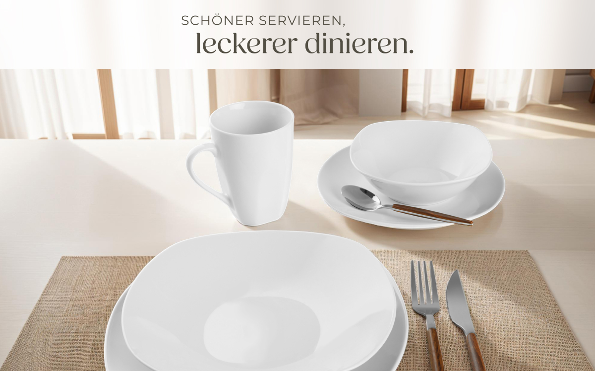 100-teiliges Geschirrset Tafelservice Kombiservice 12 Personen Porzellan Weiß