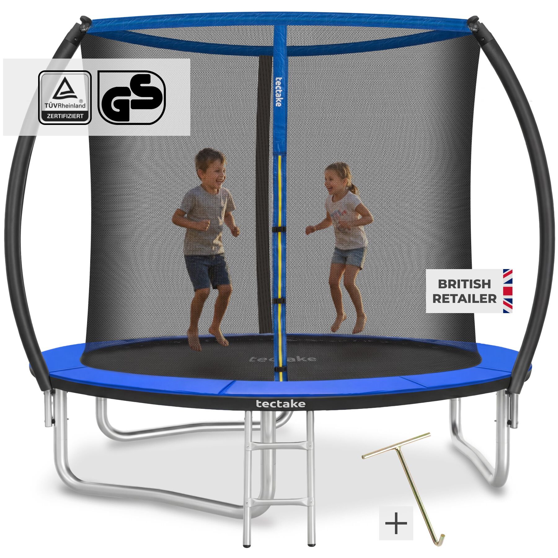 Trampoline Jumpy with Safety Net, Padded Edges and Ladder - 244 cm | tectake