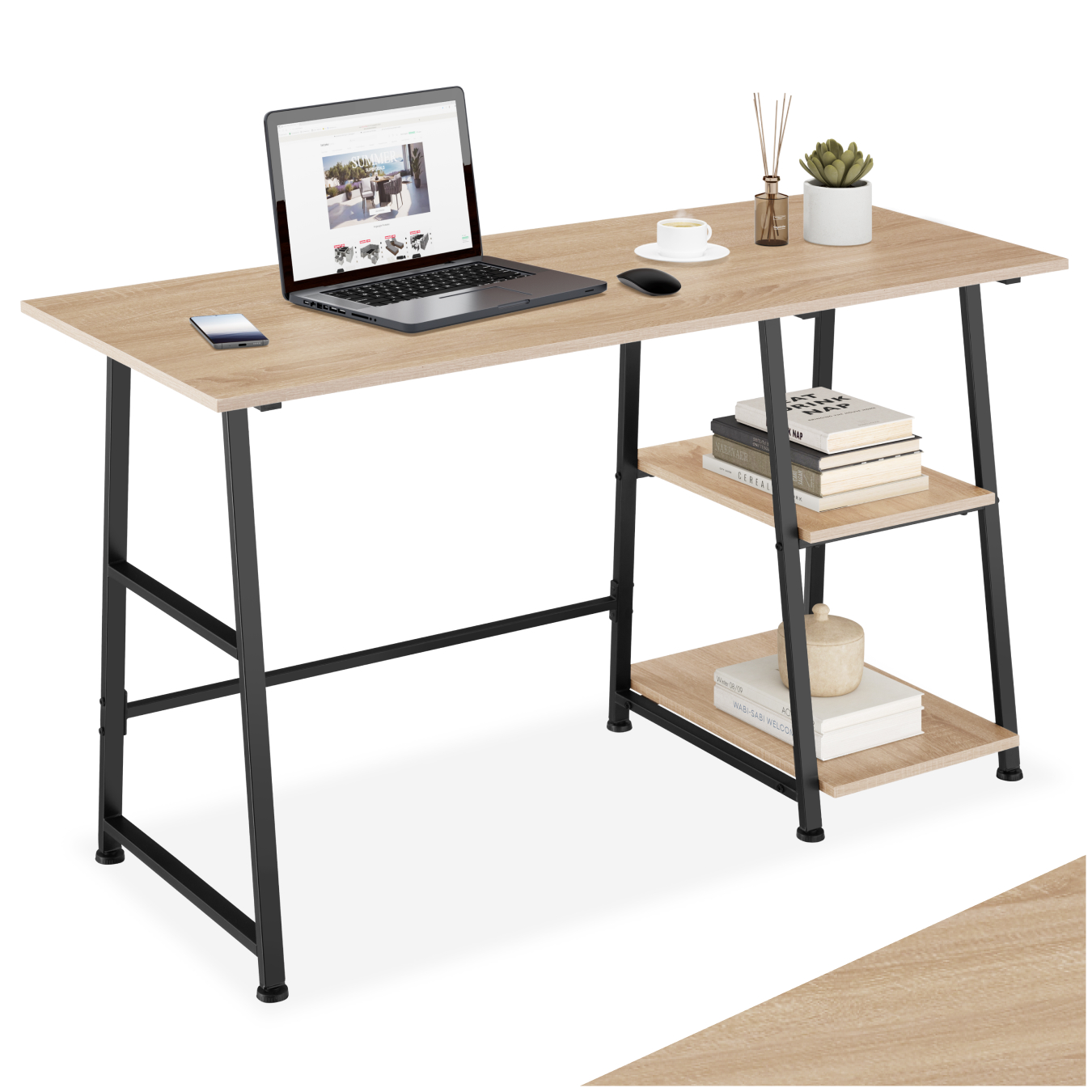 Schreibtisch Computertisch Bürotisch mit Regal 2 Ablagen Holz Metall Industrie
