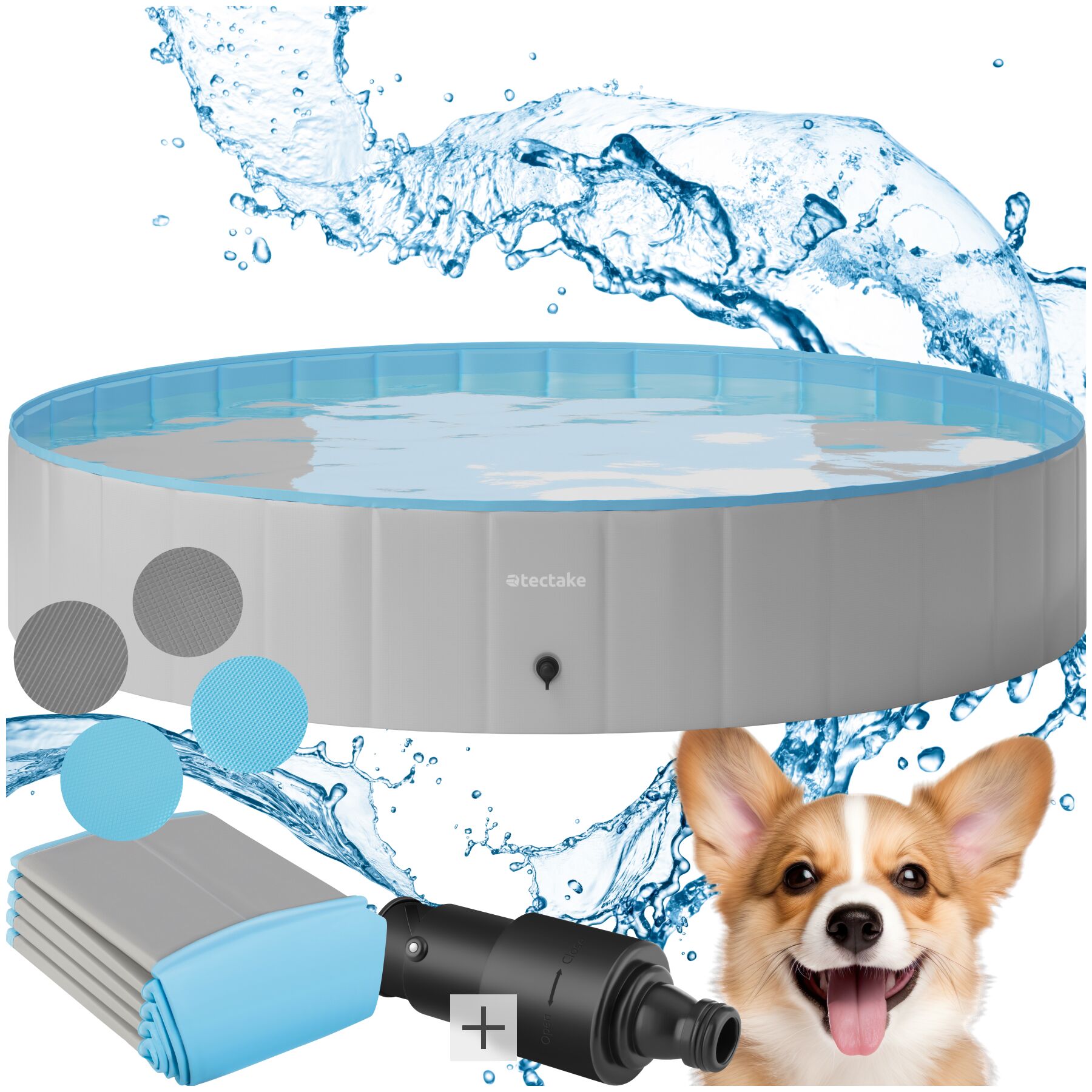 Dog Pool Nele - round, non-slip and foldable, garden hose connection - 160 cm | tectake