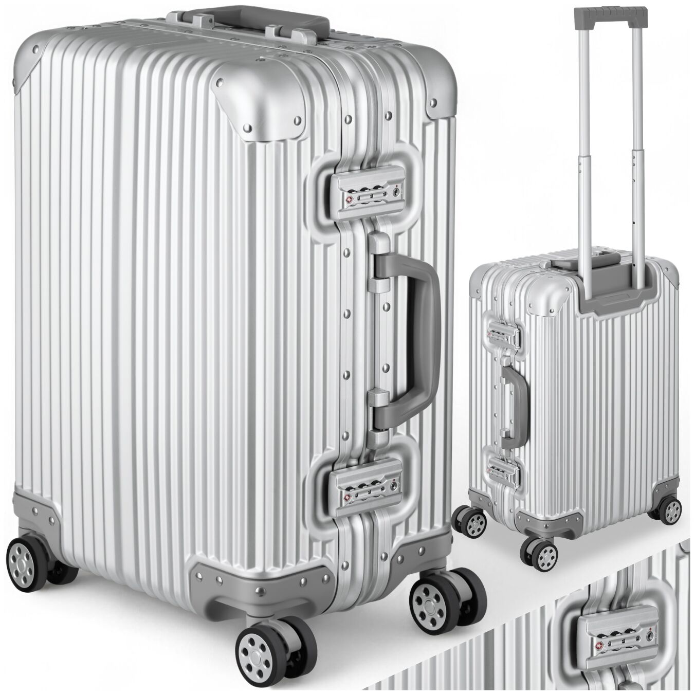 Airway-handbagage, aluminium, TSA-sloten, 4 dubbele wieltjes - zilver | tectake