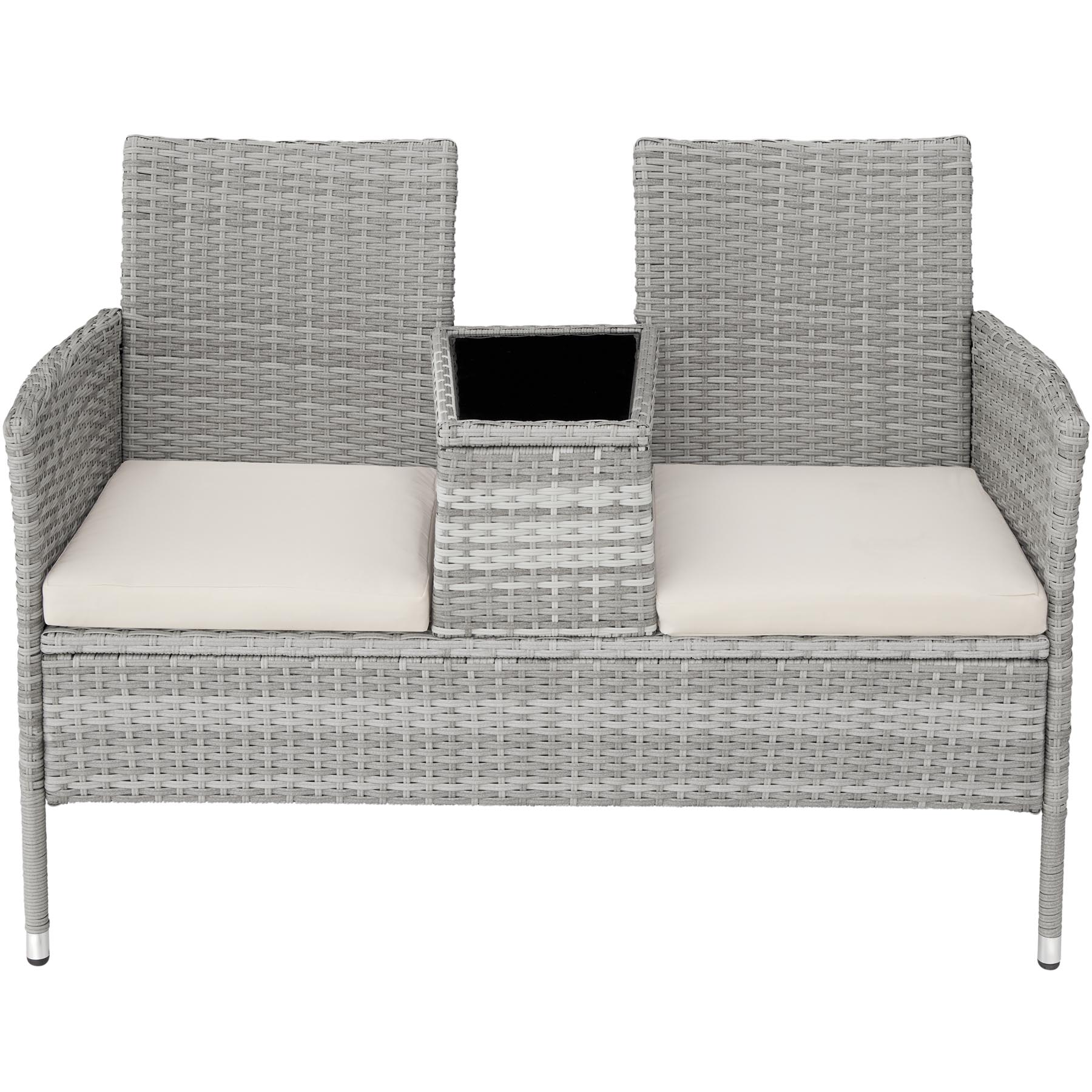 Poly Rattan Bench Glass Table Garden Furniture 2 Seats Wicker Patio Balcony New - Picture 22 of 81