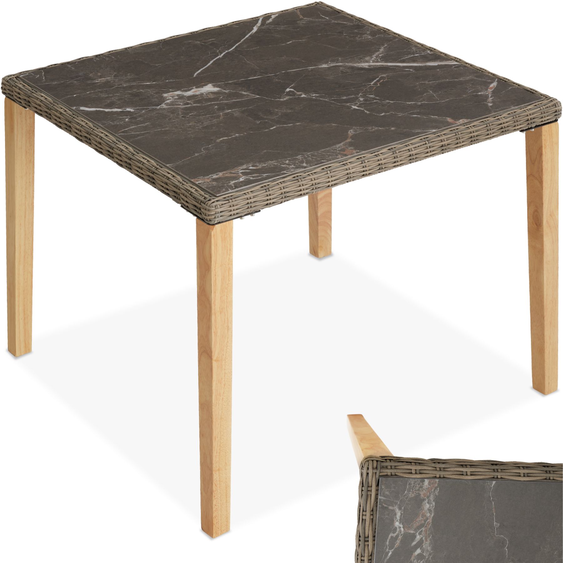 Table en rotin Tarent 93,5 x 93,5 x 75 cm - marron naturel | tectake