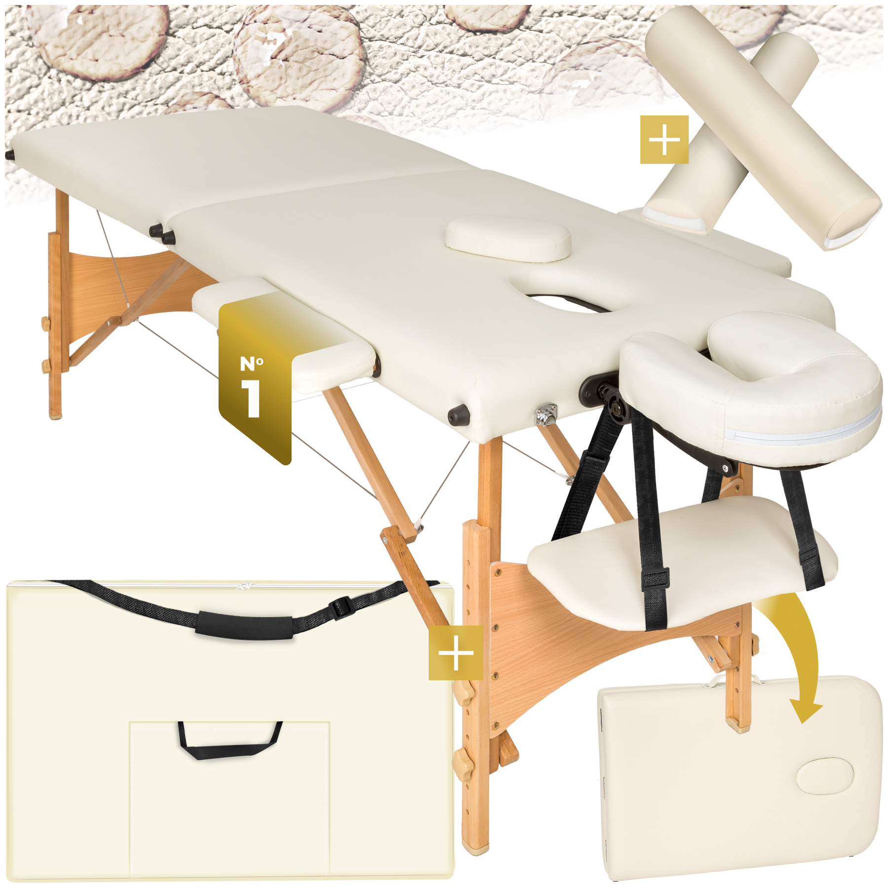 Ensemble de table de massage Freddi avec rouleaux de massage - beige | tectake