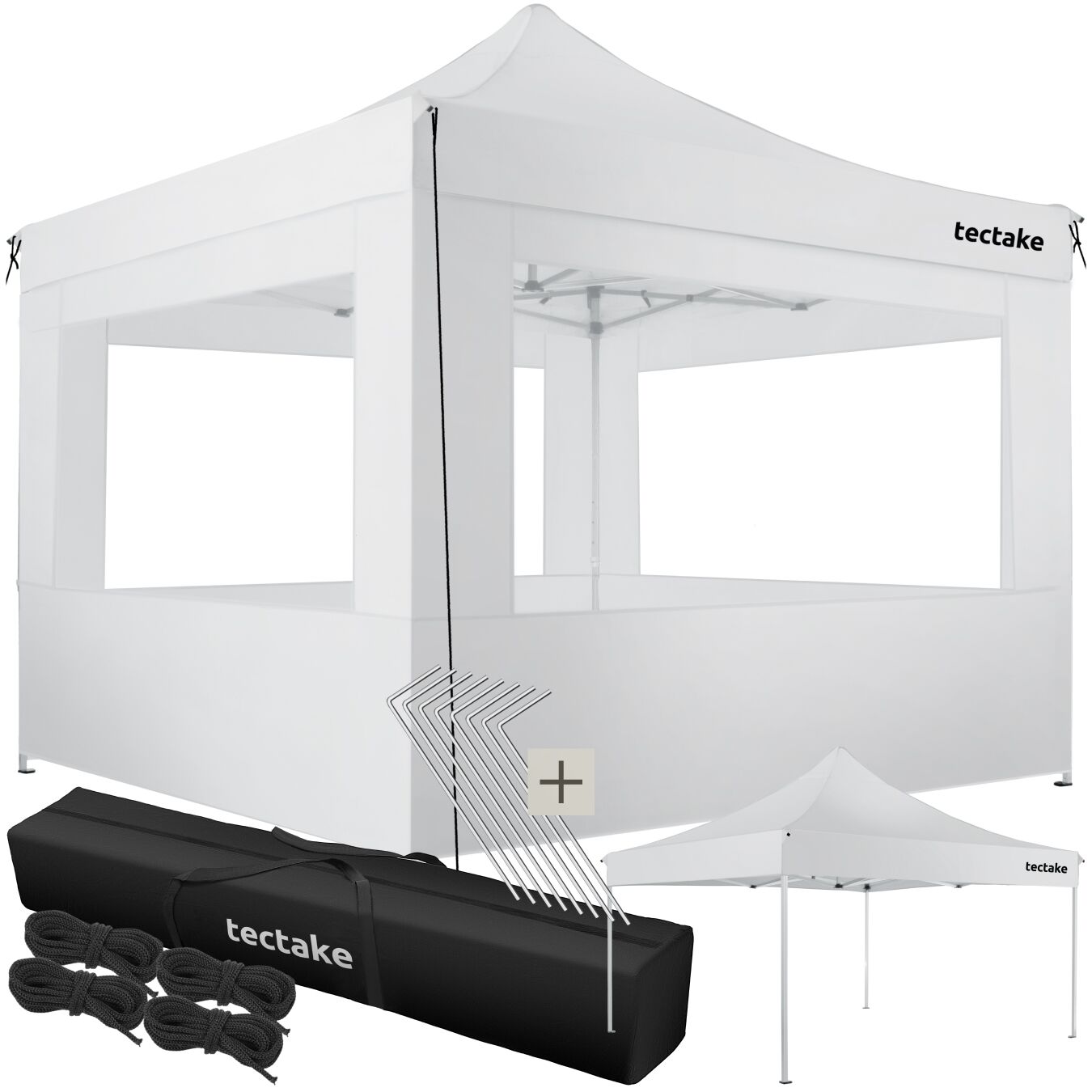 Aluminium opvouwbaar tuinpaviljoen 3 × 3 m met 4 zijwanden - wit | tectake