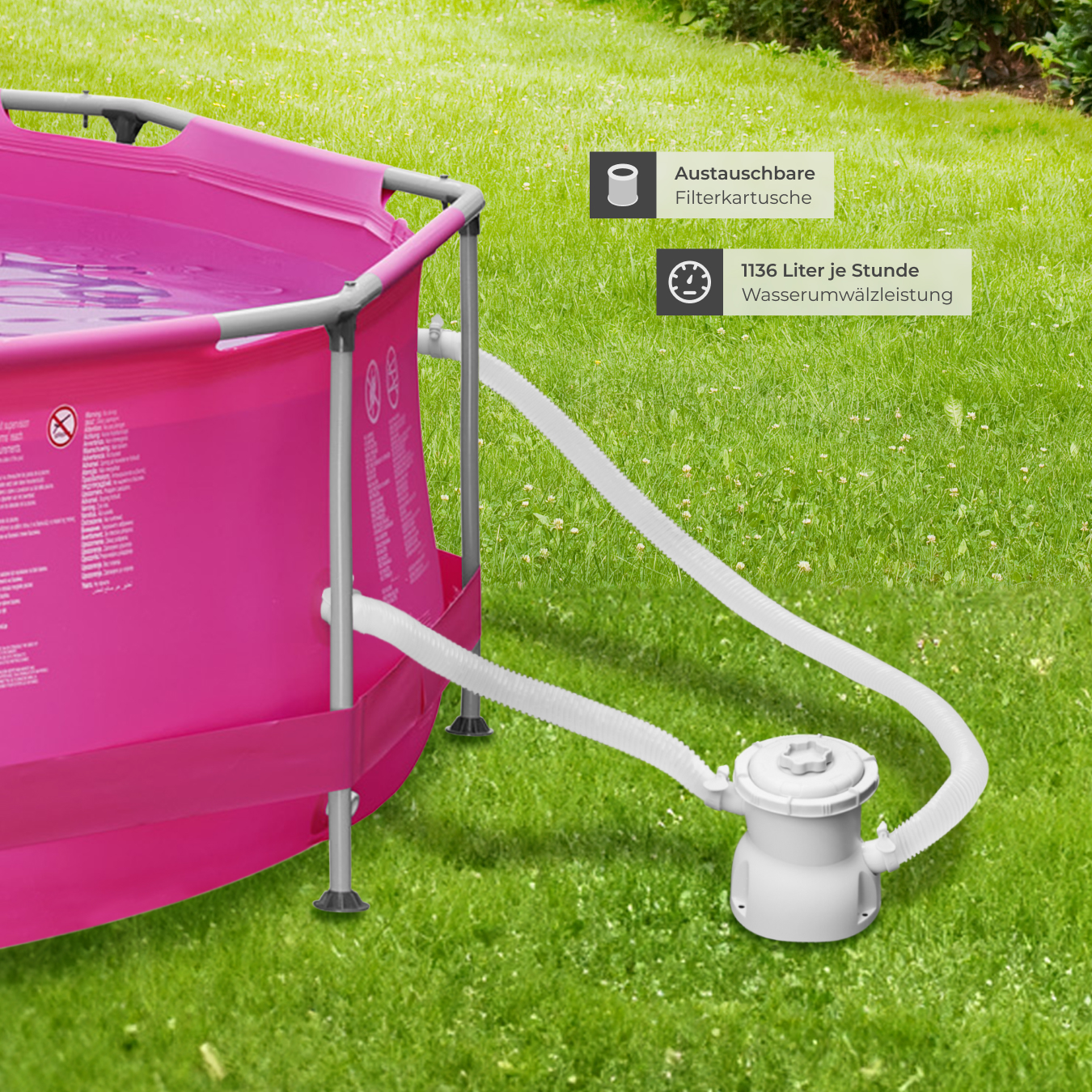 Swimmingpool Komplettset Garten Steelframe Schwimmbecken Quick up rund Ø 360cm