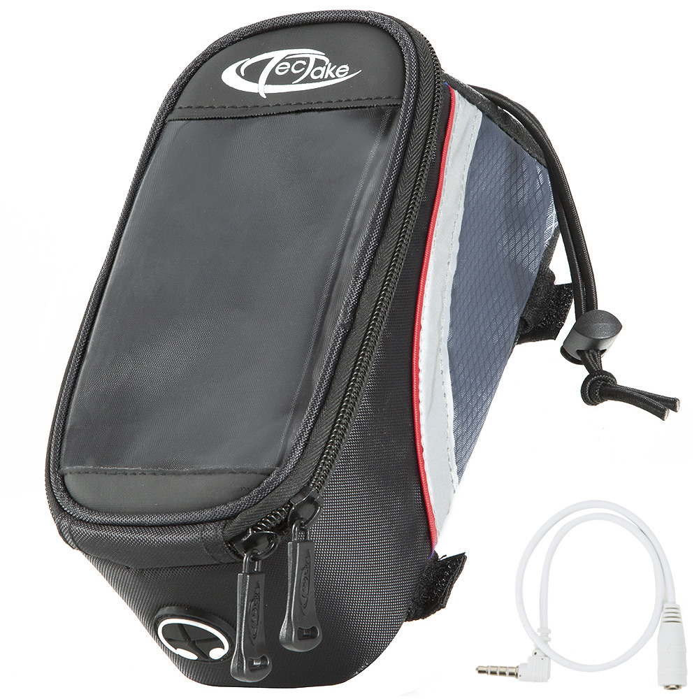 Fahrradtasche mit Rahmen-Befestigung für Smartphones - 20 x 9,5 x 10 cm, schwarz/grau/rot