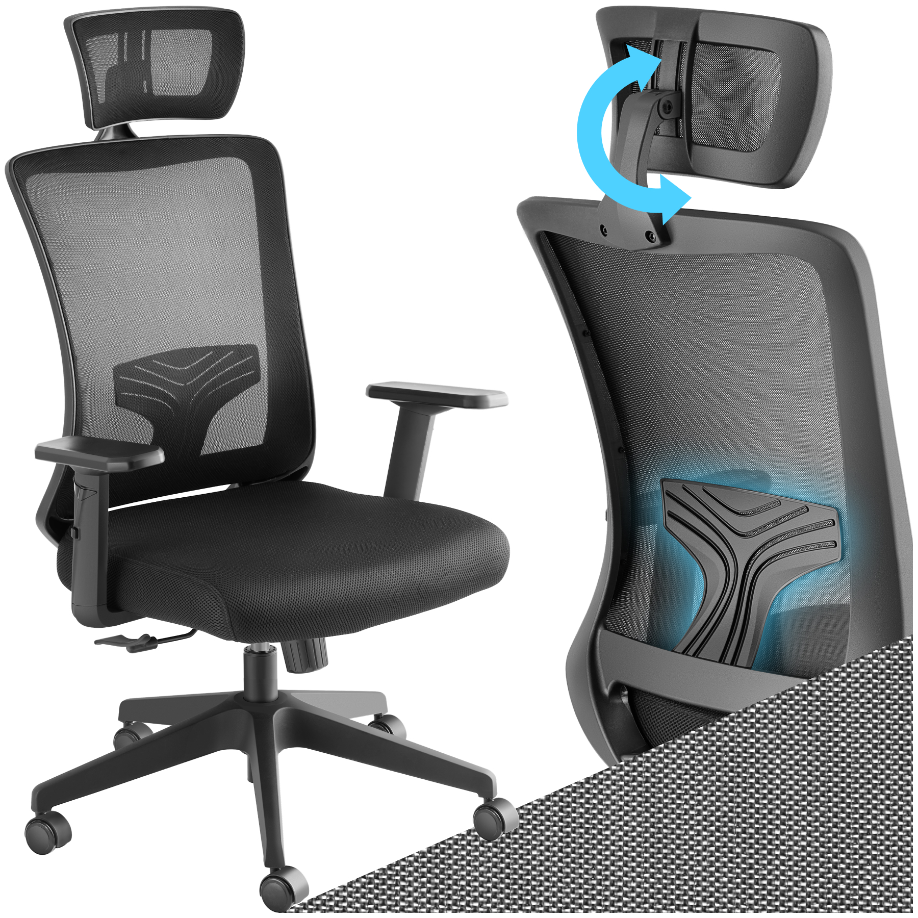 Fauteuil de bureau Phoibe ergonomique avec appuie-tête réglable - noir | tectake