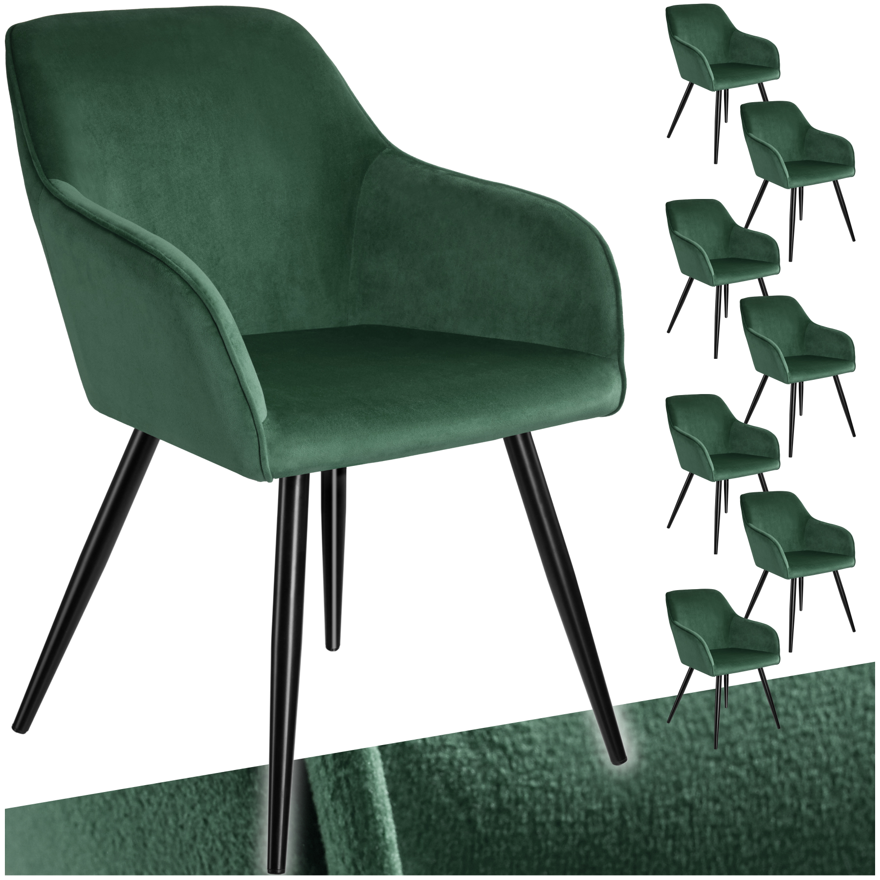 Chaise MARILYN Effet Velours Style Scandinave - vert foncé/noir, Lot de 8