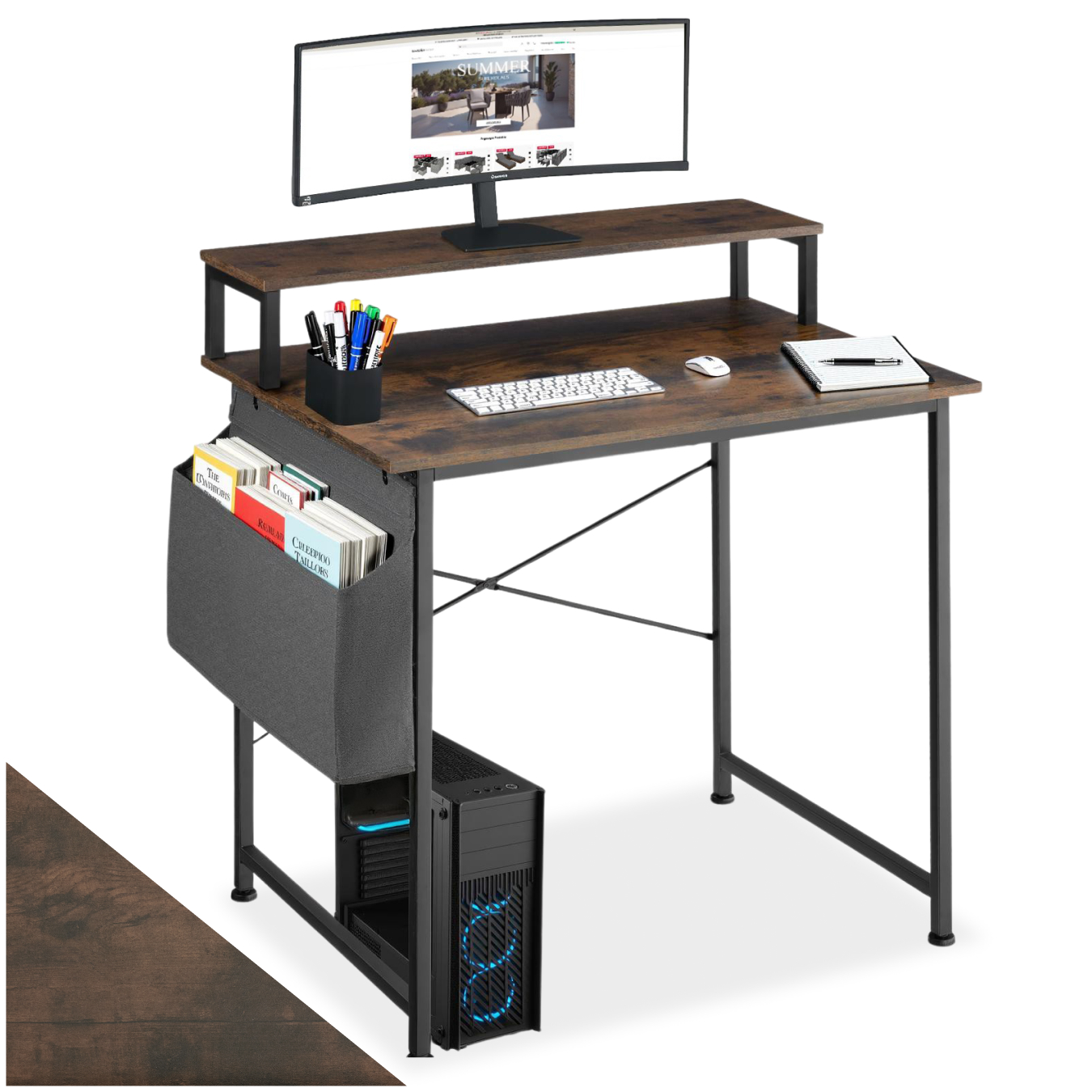Schreibtisch Computertisch Bürotisch mit Tasche Holz Metall Industrie 80120 cm