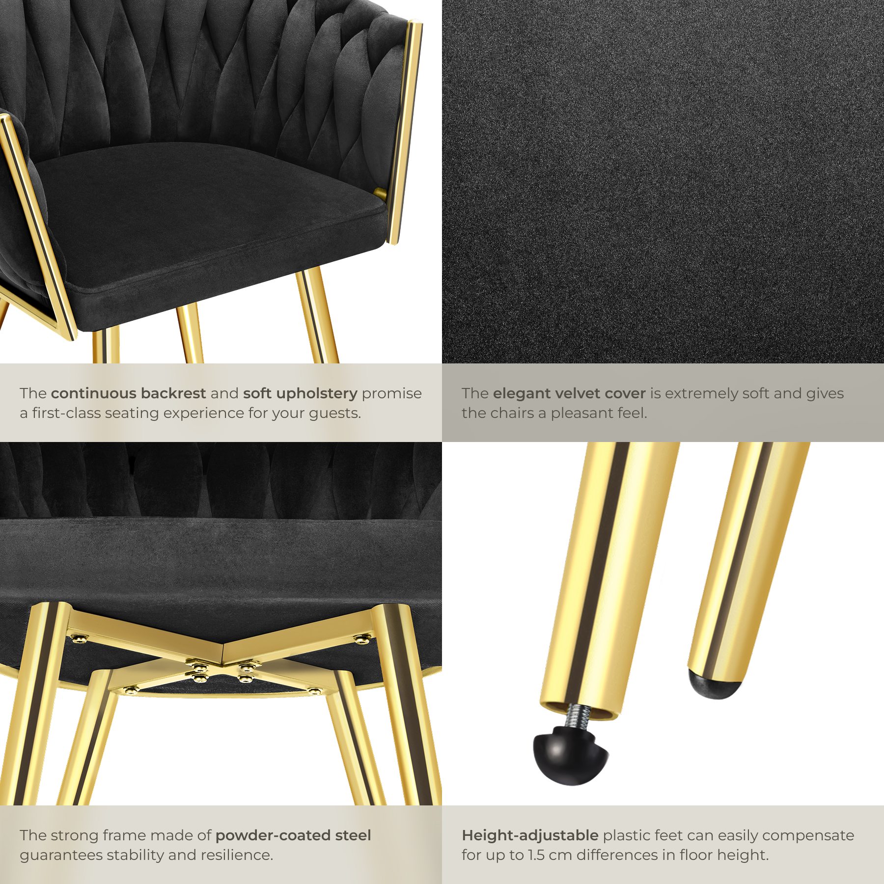 Dining Chairs Set Breakfast Room Chair Kitchen Padded Reading Seats Velvet - Picture 30 of 49