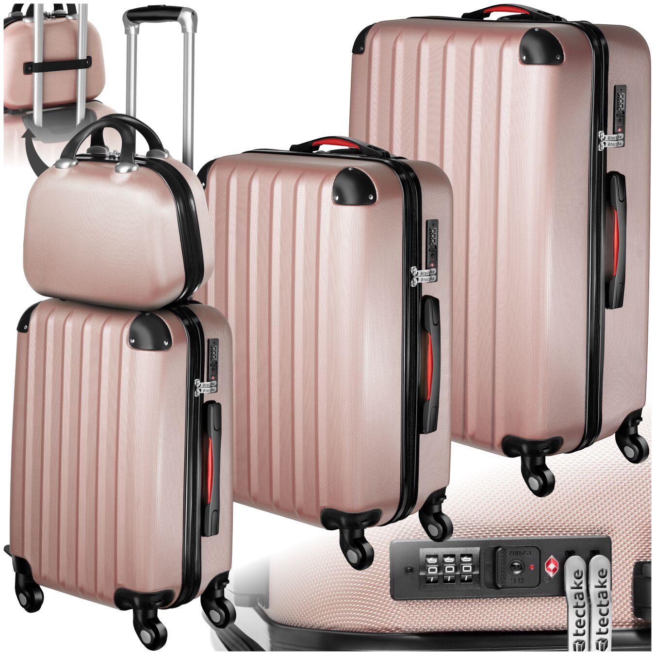 Suitcase Set Pucci - 3 suitcases, beauty case, robust, hard-shell ABS plastic - rose gold | tectake