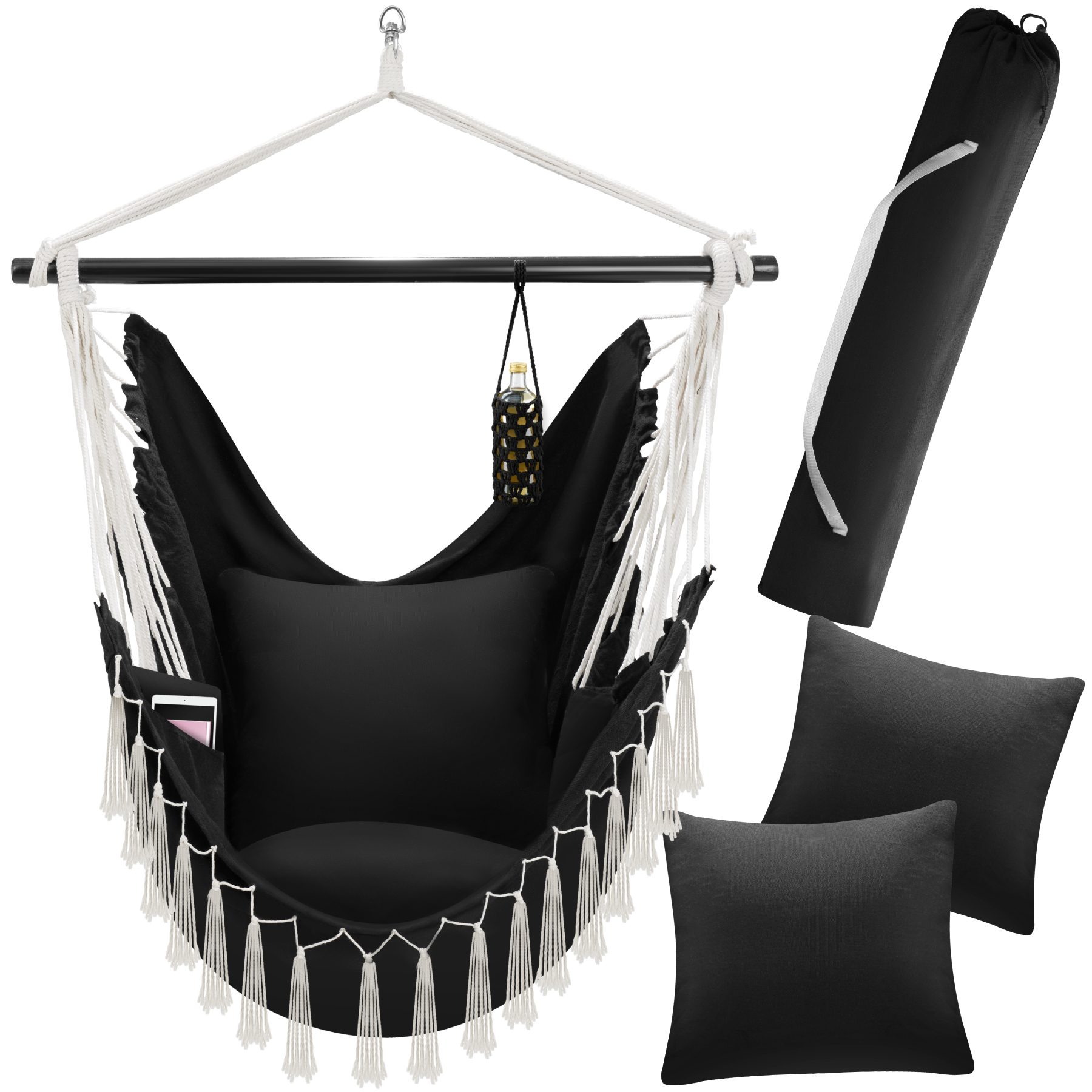 Hangstoel Malika, boho-stijl, draagkracht 150kg - zwart | tectake