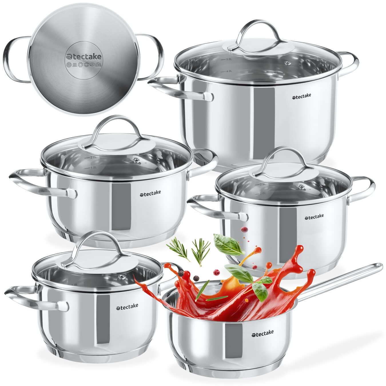 Batterie de casseroles BOLOGNE II 9 pièces compatible induction - argent | tectake