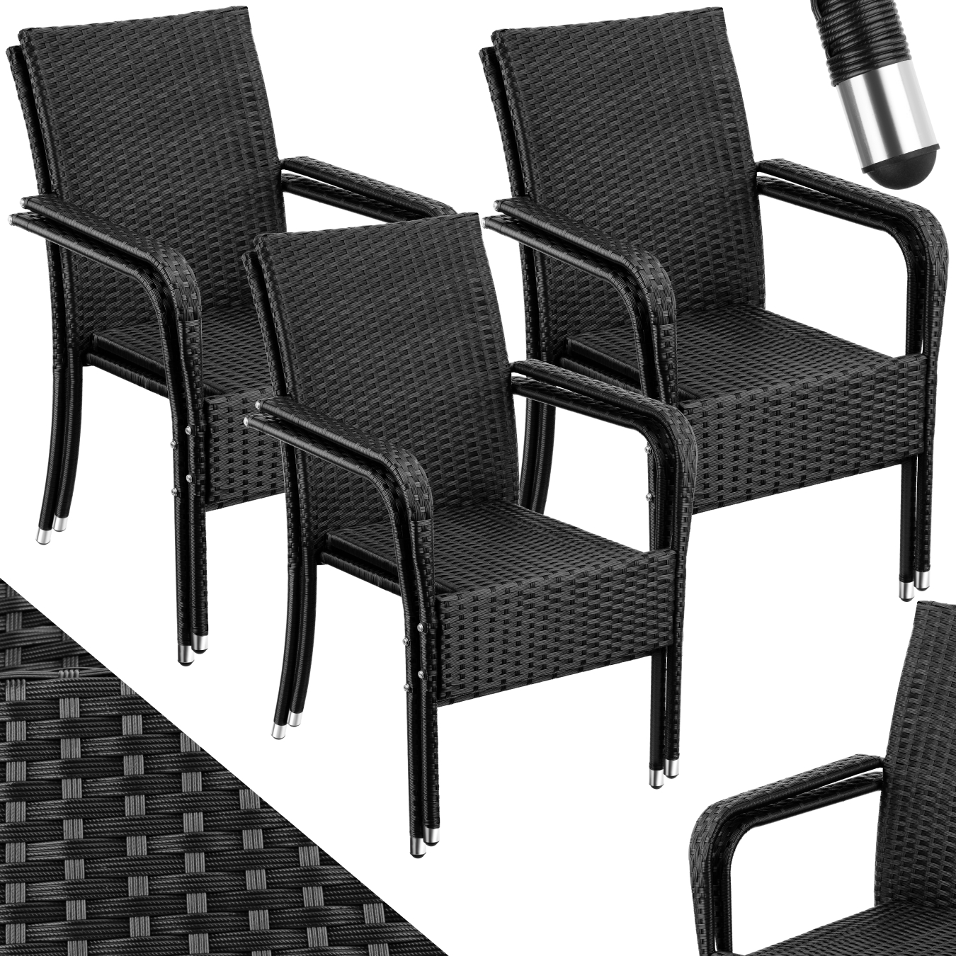 Rattan Garden Chair Girona - polyrattan & steel, weather & sun resistant, stackable - Set of 6