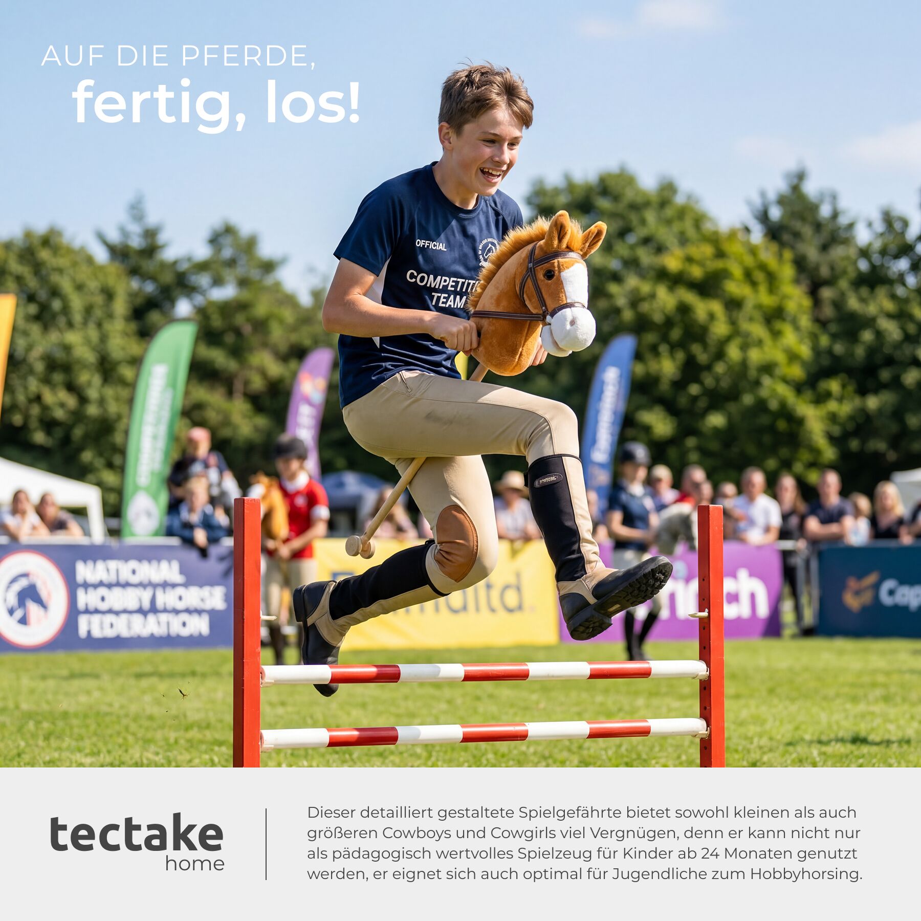 Hobby Horse Steckenpferd Holz Kinder Spielzeug Rollen Plüschkopf Handgriff - Produktbild 3
