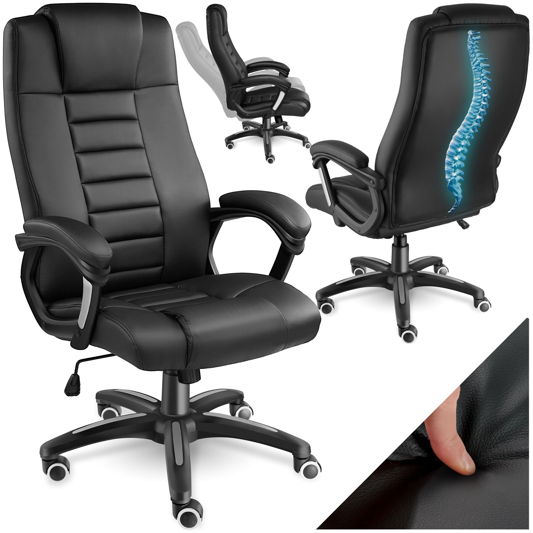 Office Chair Luxury - ergonomic, thick padding, padded armrests - black | tectake