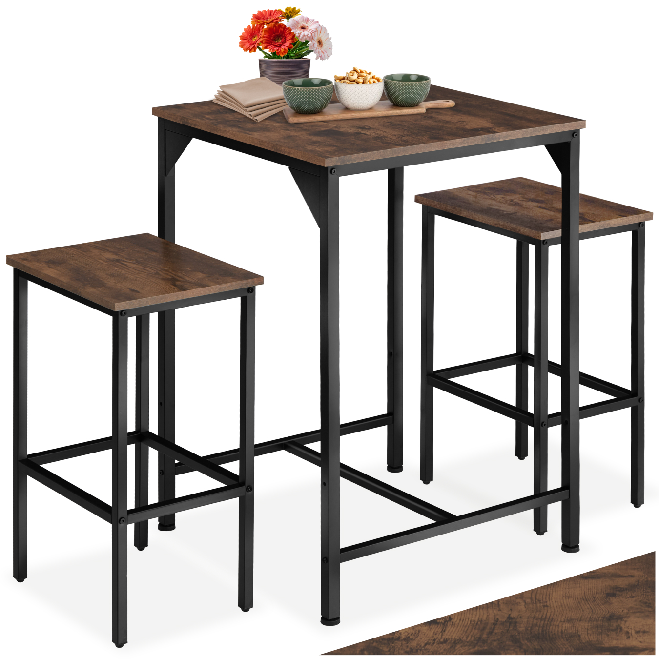 Ensemble de bar Inverness - Bois foncé industriel, rustique | tectake